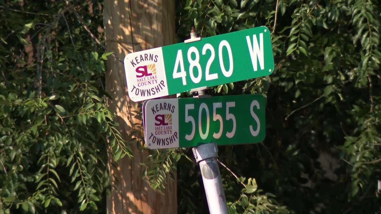 The street sign for 4820 W. 5055 South, where a rollover crash happened on Aug 1.