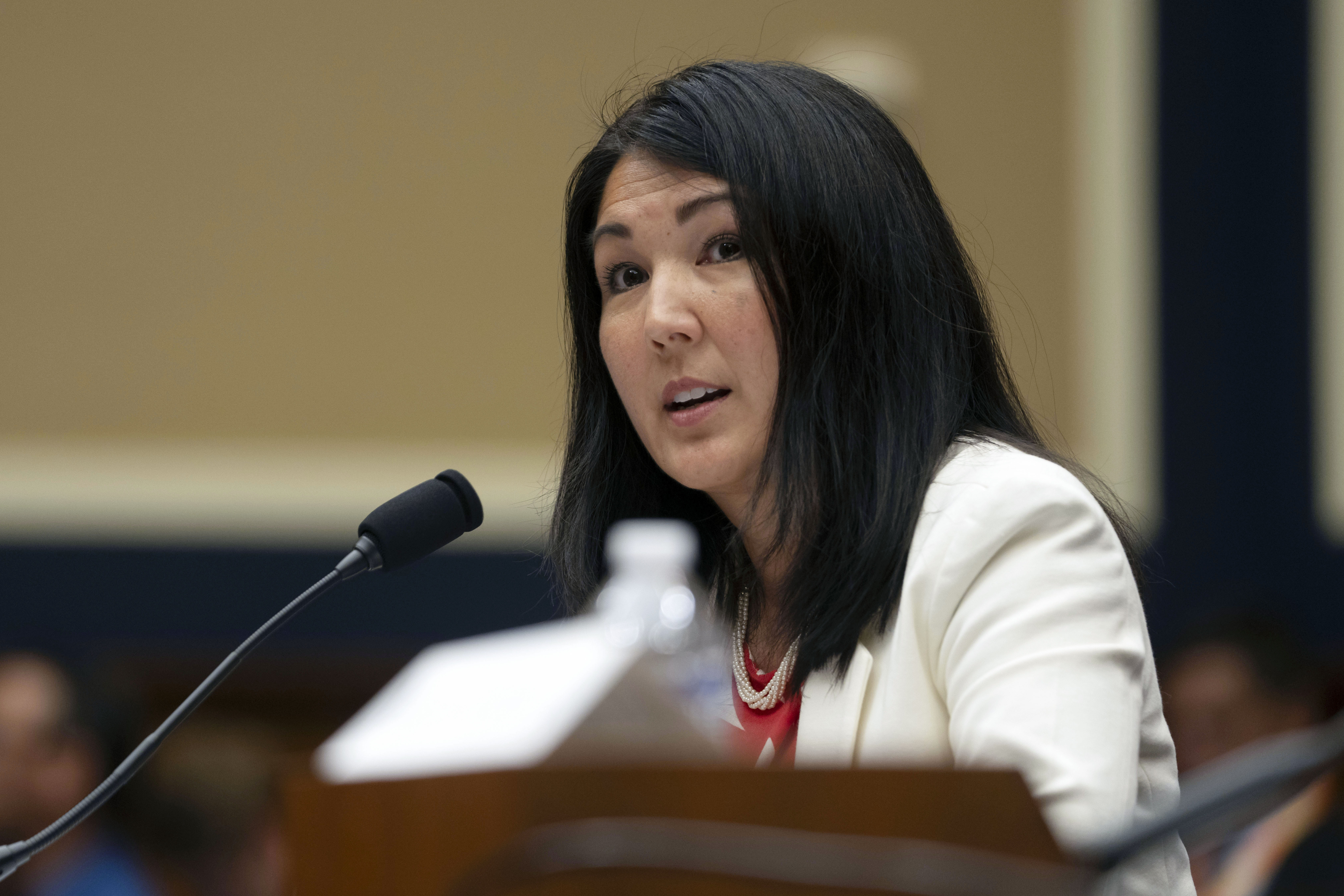 Shelee Kimura, President and Chief Executive Officer of Hawaiian Electric, appears before the House Committee on Energy and Commerce on Capitol Hill, Sept. 28, 2023, in Washington. The parties in lawsuits seeking damages for last year's Maui wildfires have reached a $4 billion global settlement, a court filing said Friday, Aug. 2, 2024, nearly one year after the deadliest U.S. wildfire in more than a century.