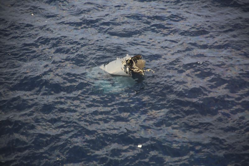 Debris believed to be from a U.S. military Osprey aircraft is seen off the coast of Yakushima Island in Kagoshima Prefecture in Japan, Nov. 29, 2023.