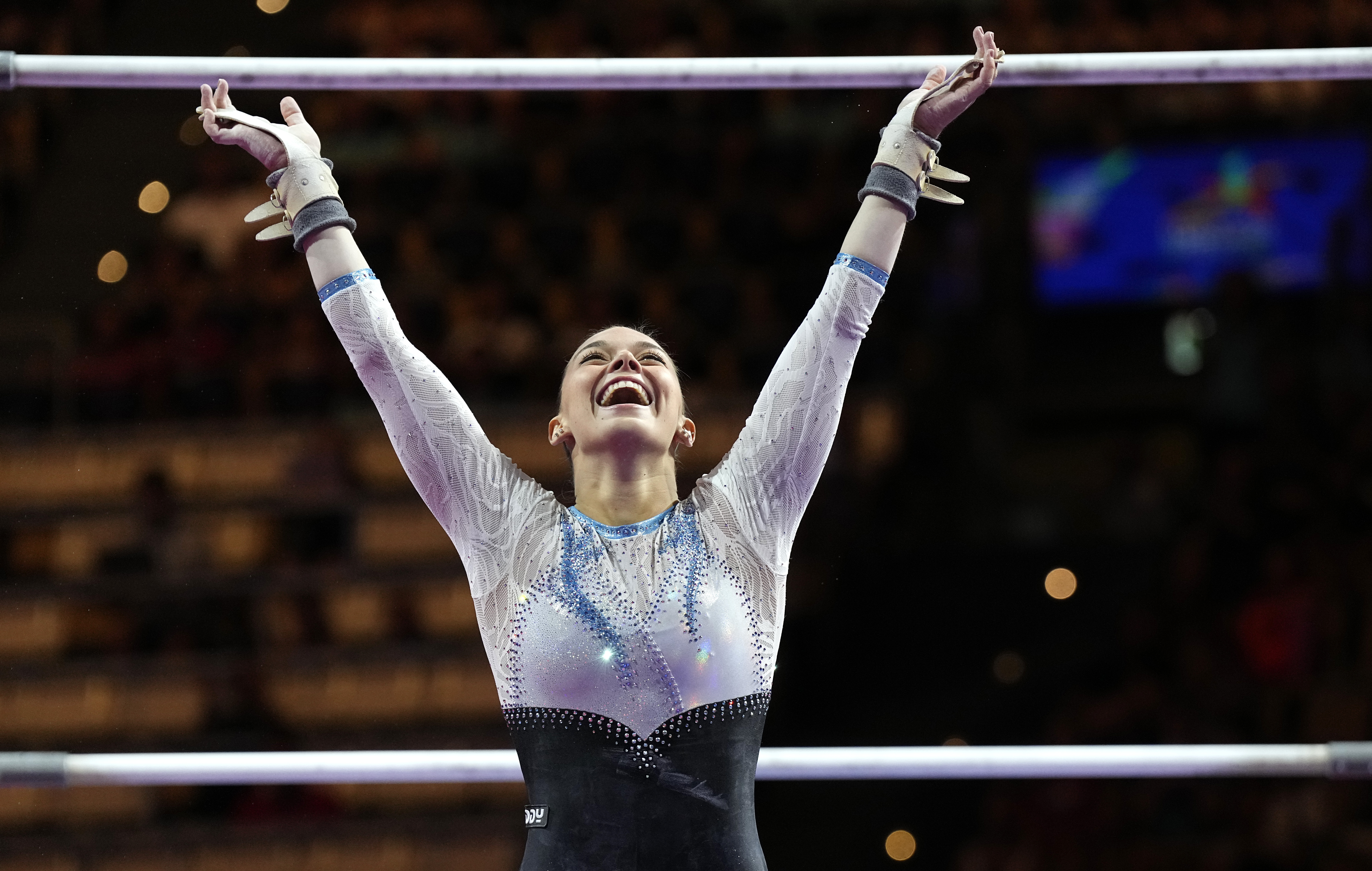 FILE - Italy's Giorgia Villa competes in the women's uneven bars final during the European Gymnastics Championships in Munich, Germany, Sunday, Aug. 14, 2022. 