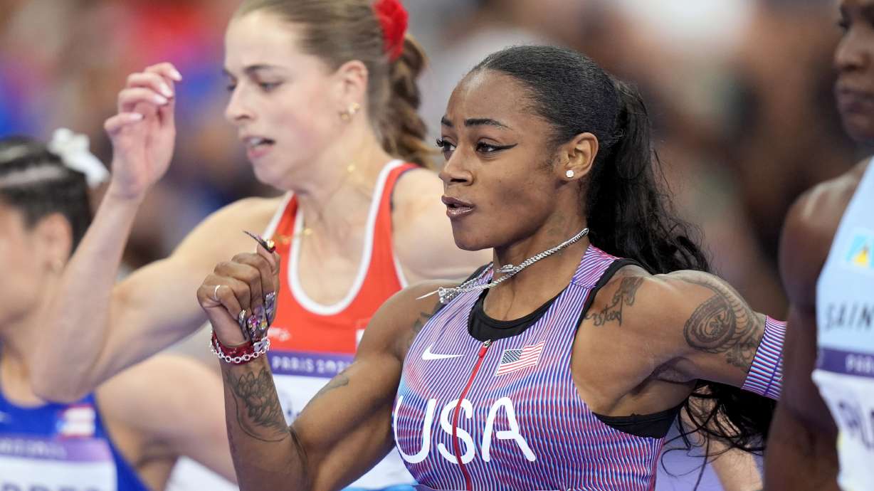 Sha'carri Richardson, of the United States, competes in the women's 100-meter semifinals at the 2024 Summer Olympics, Saturday, Aug. 3, 2024, in Saint-Denis, France.