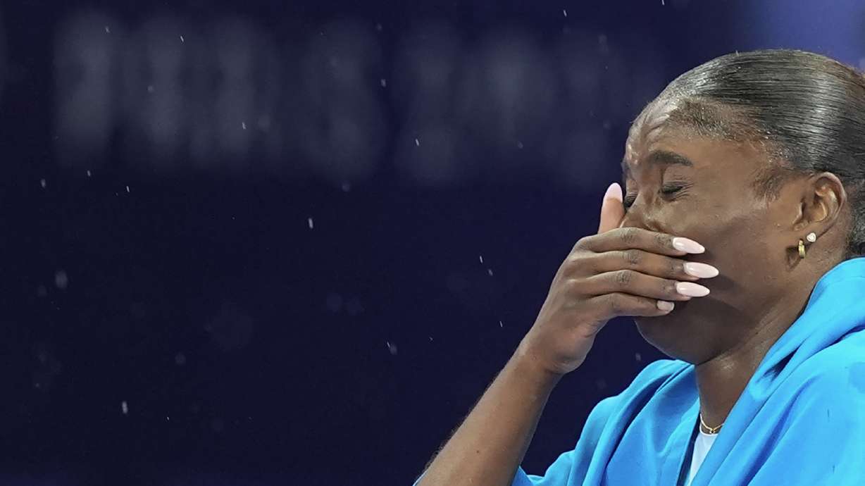 Julien Alfred, of Saint Lucia, reacts after winning the women's 100-meter final at the 2024 Summer Olympics, Saturday, Aug. 3, 2024, in Saint-Denis, France.