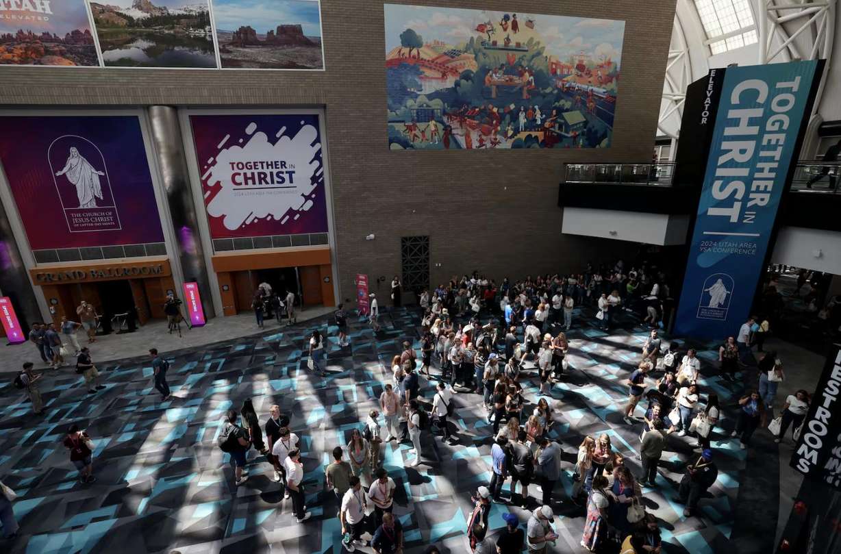 People attend the 2024 Utah Area Young Single Adult Conference at the Salt Palace Convention Center in Salt Lake City on Friday.