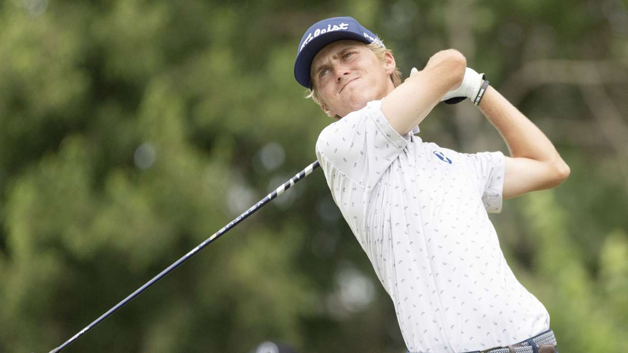 BYU golfer Cooper Jones plays the Korn Ferry Tour Utah Championship at Oakridge Country Club in Farmington on Saturday, Aug. 3, 2024.