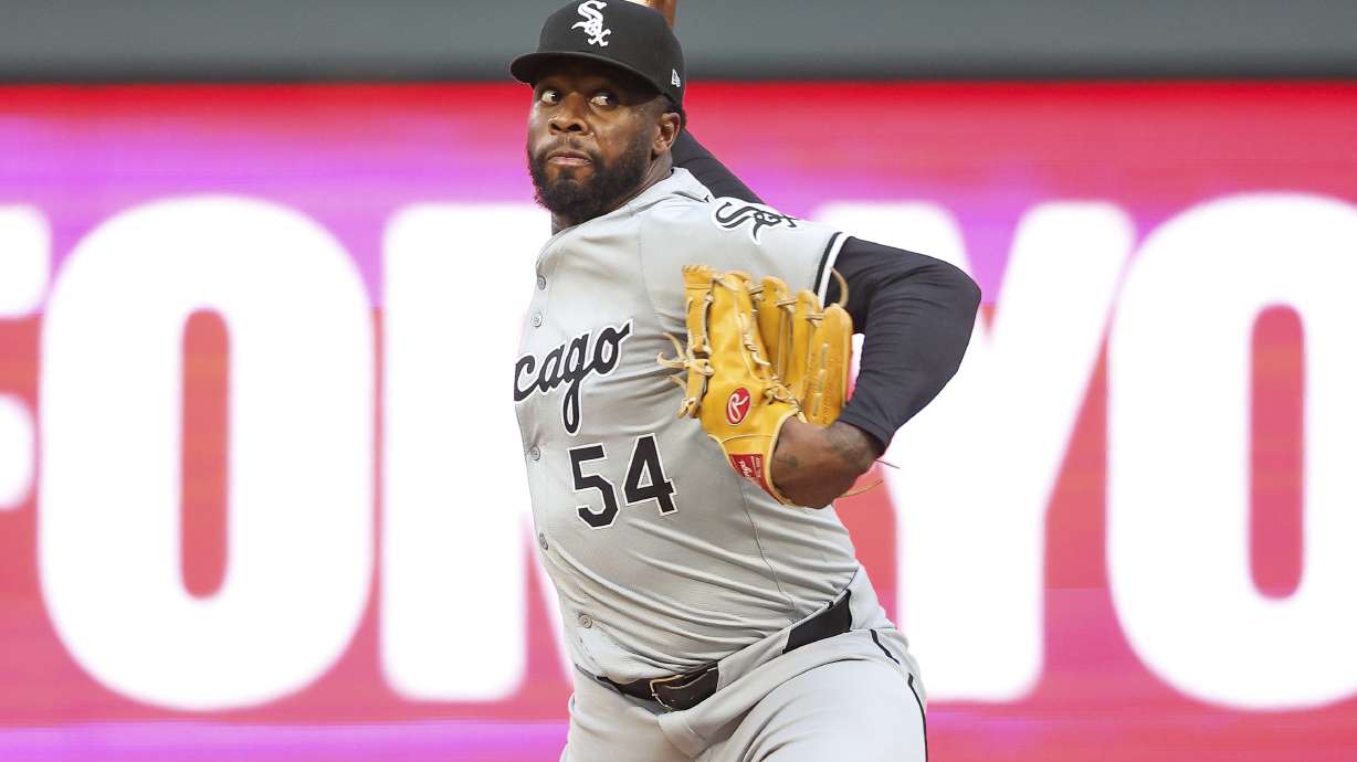 Chicago White Sox relief pitcher Touki Toussaint delivers against the Minnesota Twins during the fifth inning of a baseball game, Saturday, Aug. 3, 2024, in Minneapolis.