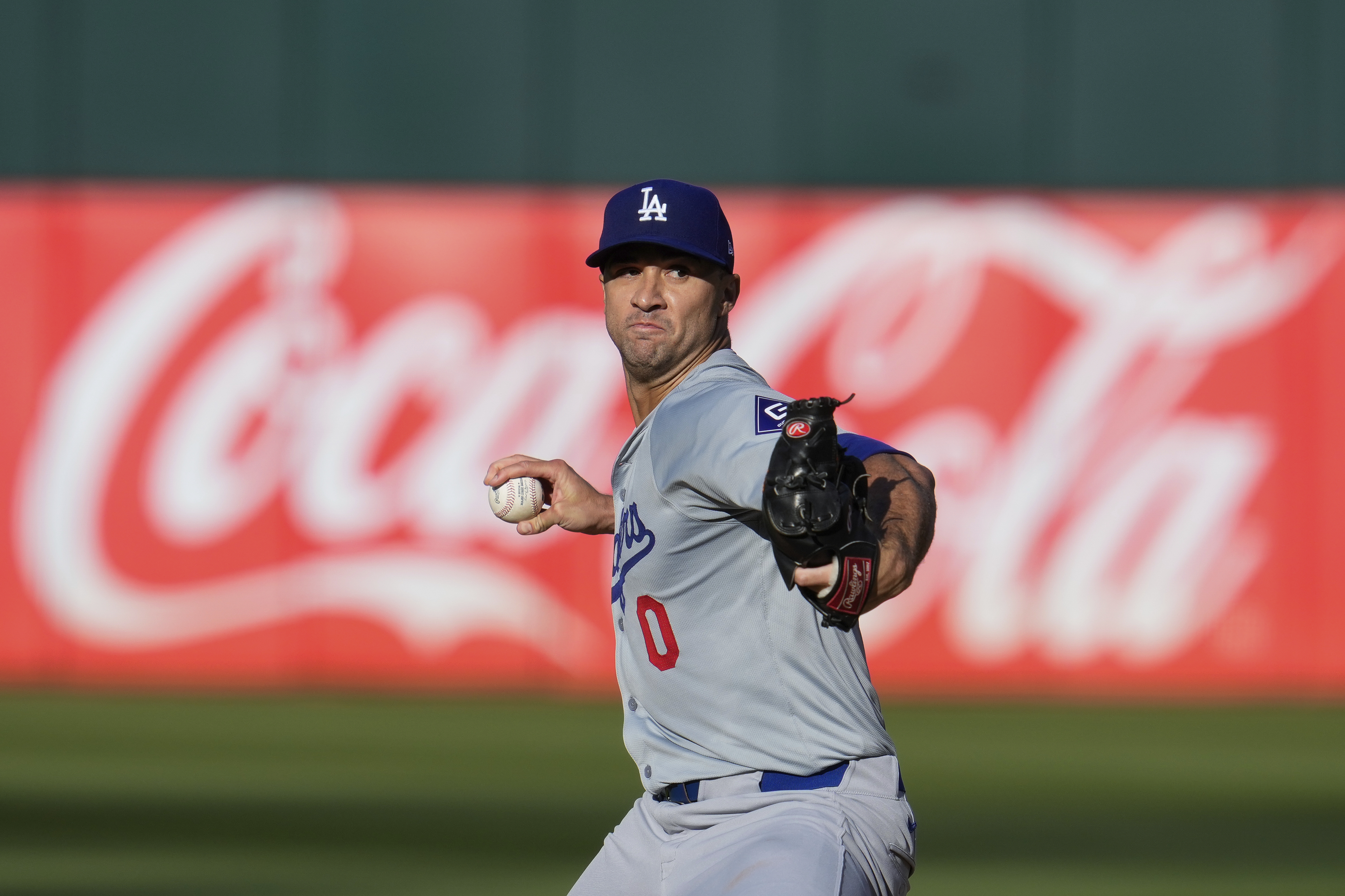 Los Angeles Dodgers pitcher Jack Flaherty throws to an Oakland Athletics batter during the first inning of a baseball game Saturday, Aug. 3, 2024, in Oakland, Calif. 