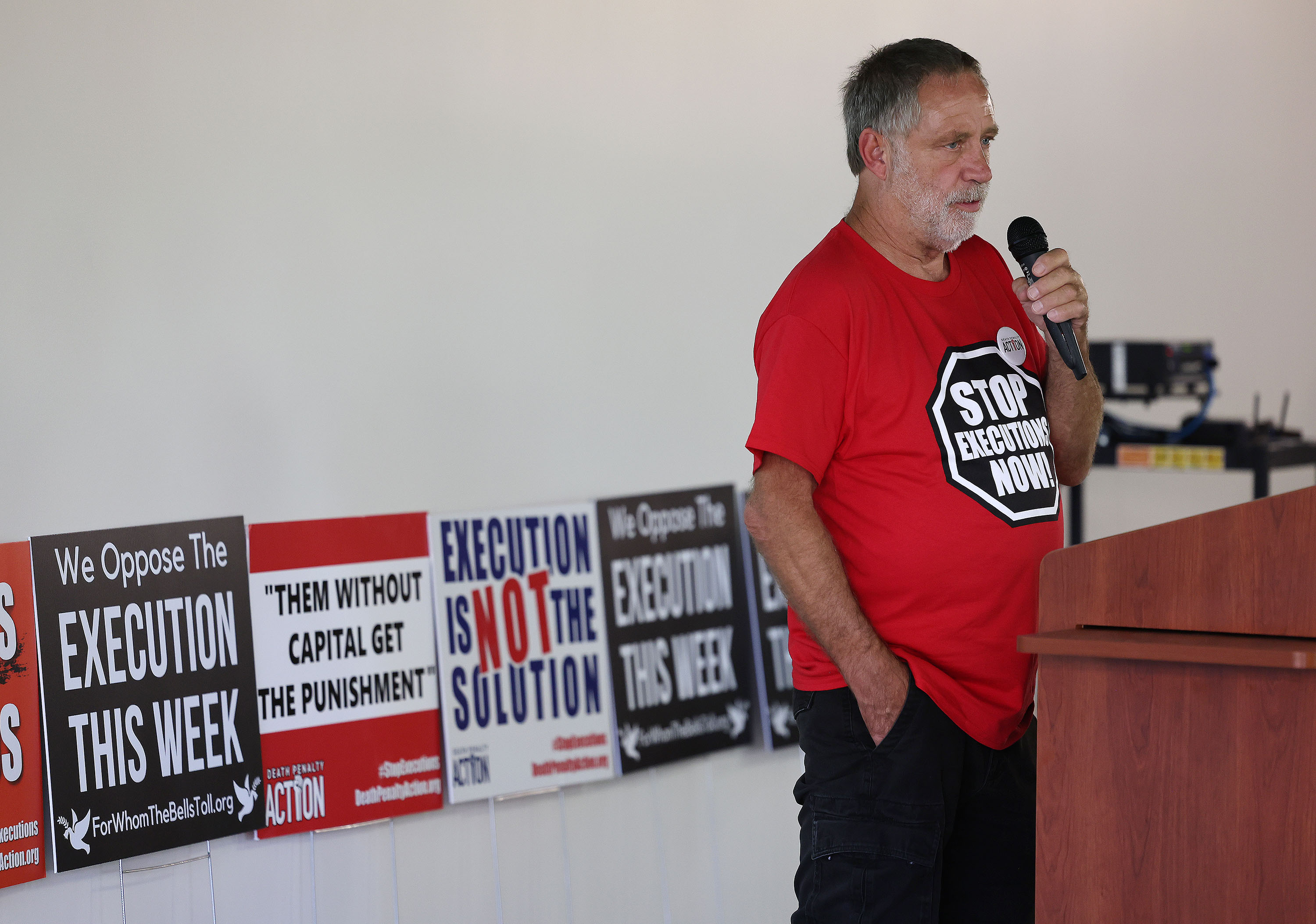 Randy Gardner, brother of Ronnie Lee Gardner, speaks at Blessed Sacrament Parish Center in Sandy on Sunday in opposition to this week's scheduled Taberon Honie execution in Utah.