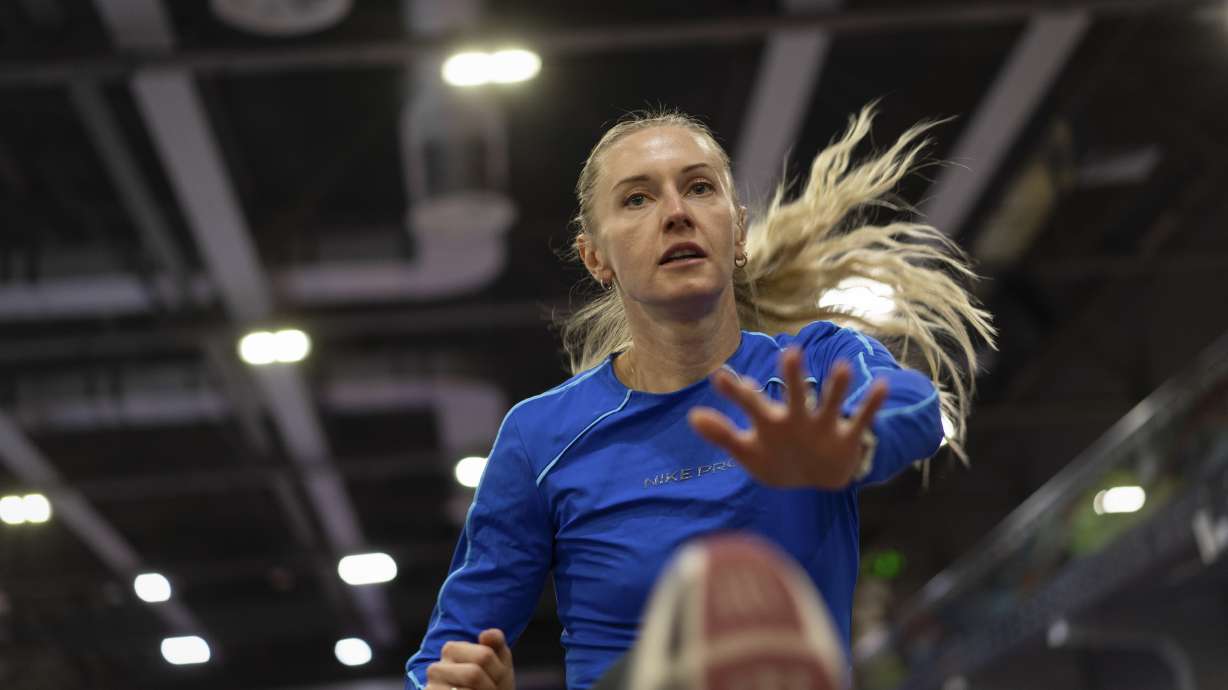 Hurdler Anna Ryzhykova trains at the sports center in Kyiv, Ukraine on Monday, Jan. 8, 2024. Her competitions are no longer strictly an individual battle, but war on a different front. Her goal is not just gold, but also to rivet global attention on her country’s fight for survival against Russia. “You’re not doing it for yourself anymore,” she says. “Winning a medal just for yourself, being a champion, realizing your ambitions — it’s inappropriate.”