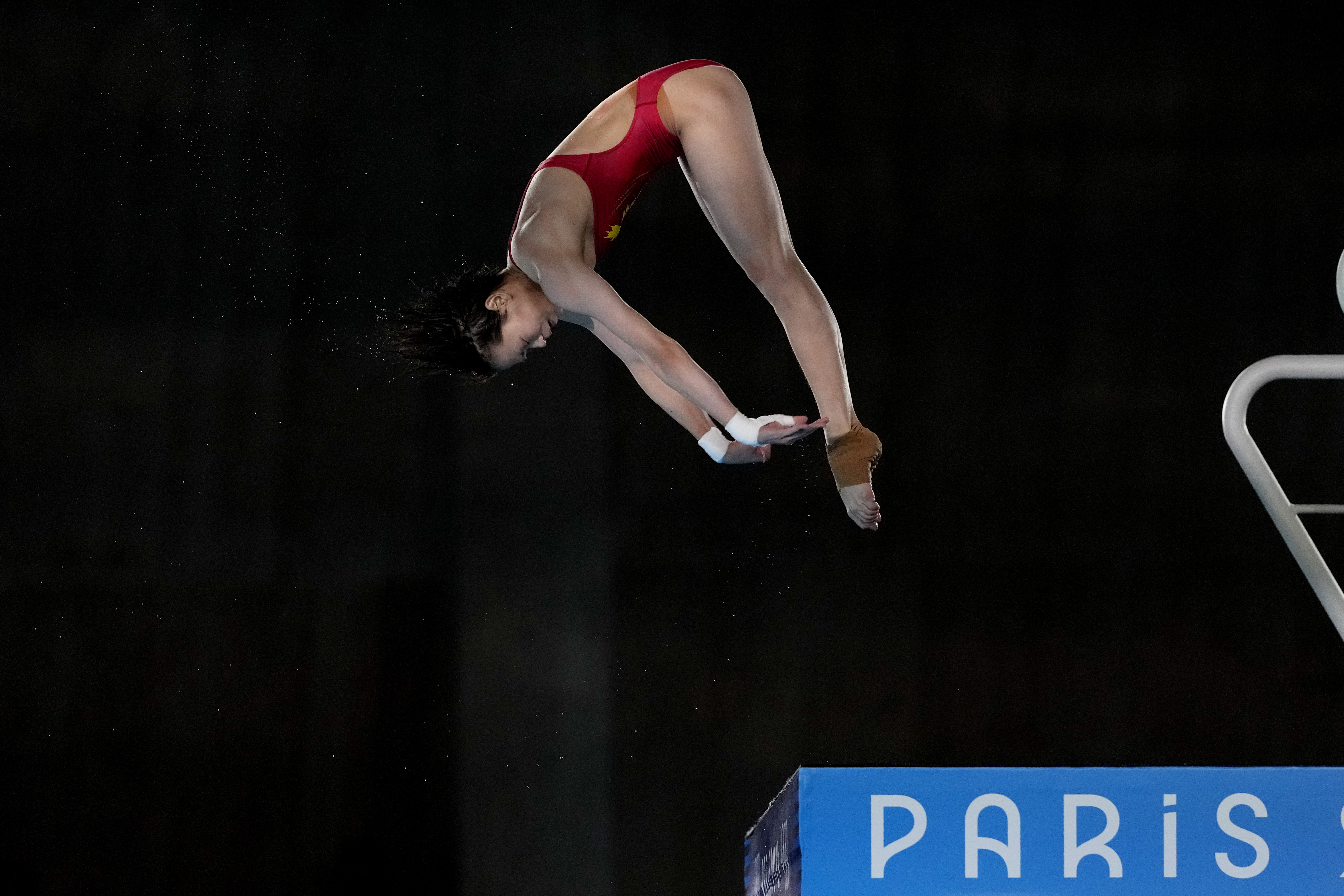 China's Quan Hongchan competes in the women's 10m platform diving final at the 2024 Summer Olympics, Tuesday, Aug. 6, 2024, in Saint-Denis, France. 