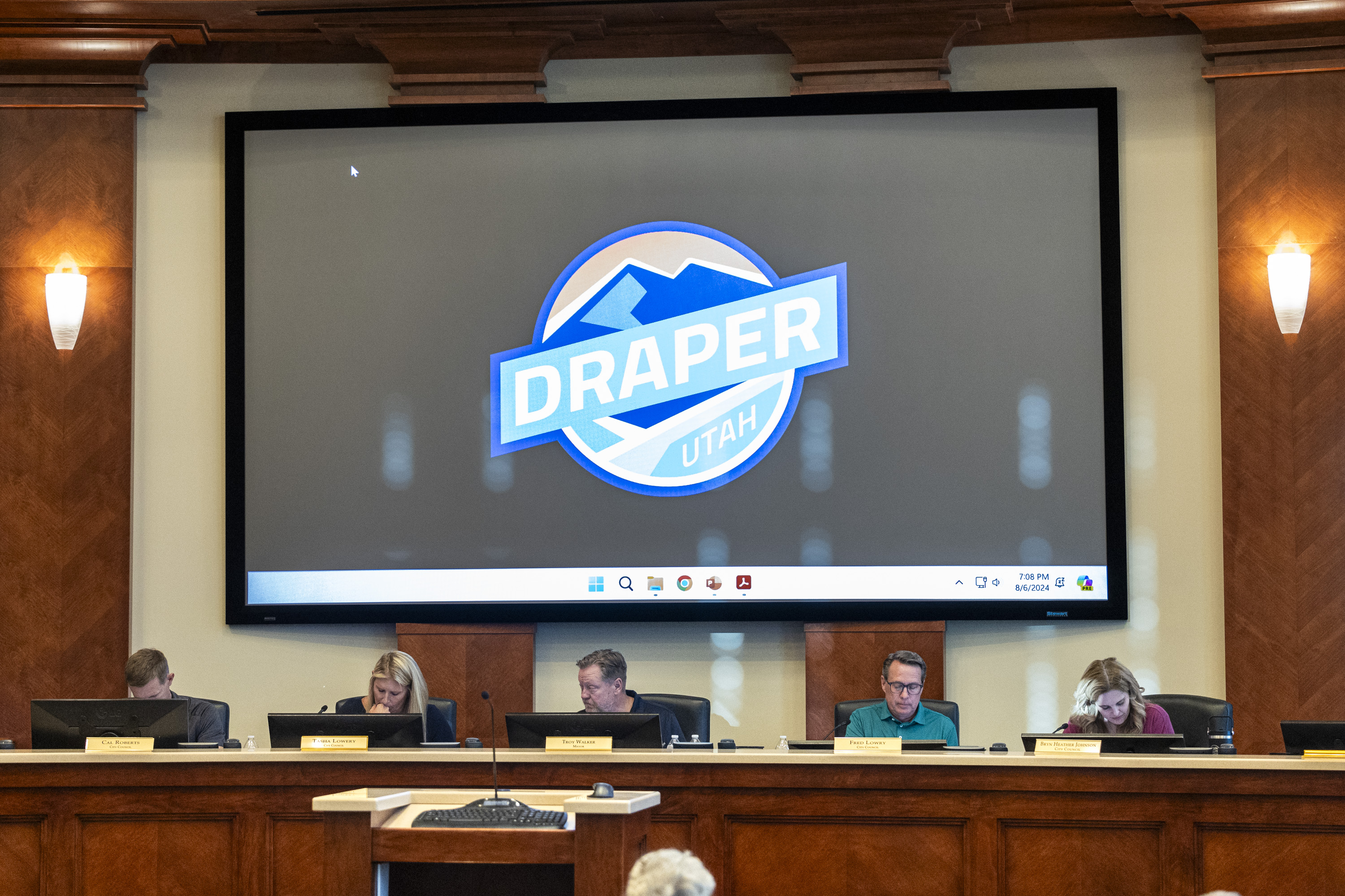 Draper Mayor Troy Walker calls for a vote on a resolution during a City Council meeting held at the Draper Council Chambers in Draper on Tuesday. The resolution, which passed, centered on putting a measure on the ballot that would allow voters to decide whether to create a new school district in the portion of Draper that lies within Utah County.