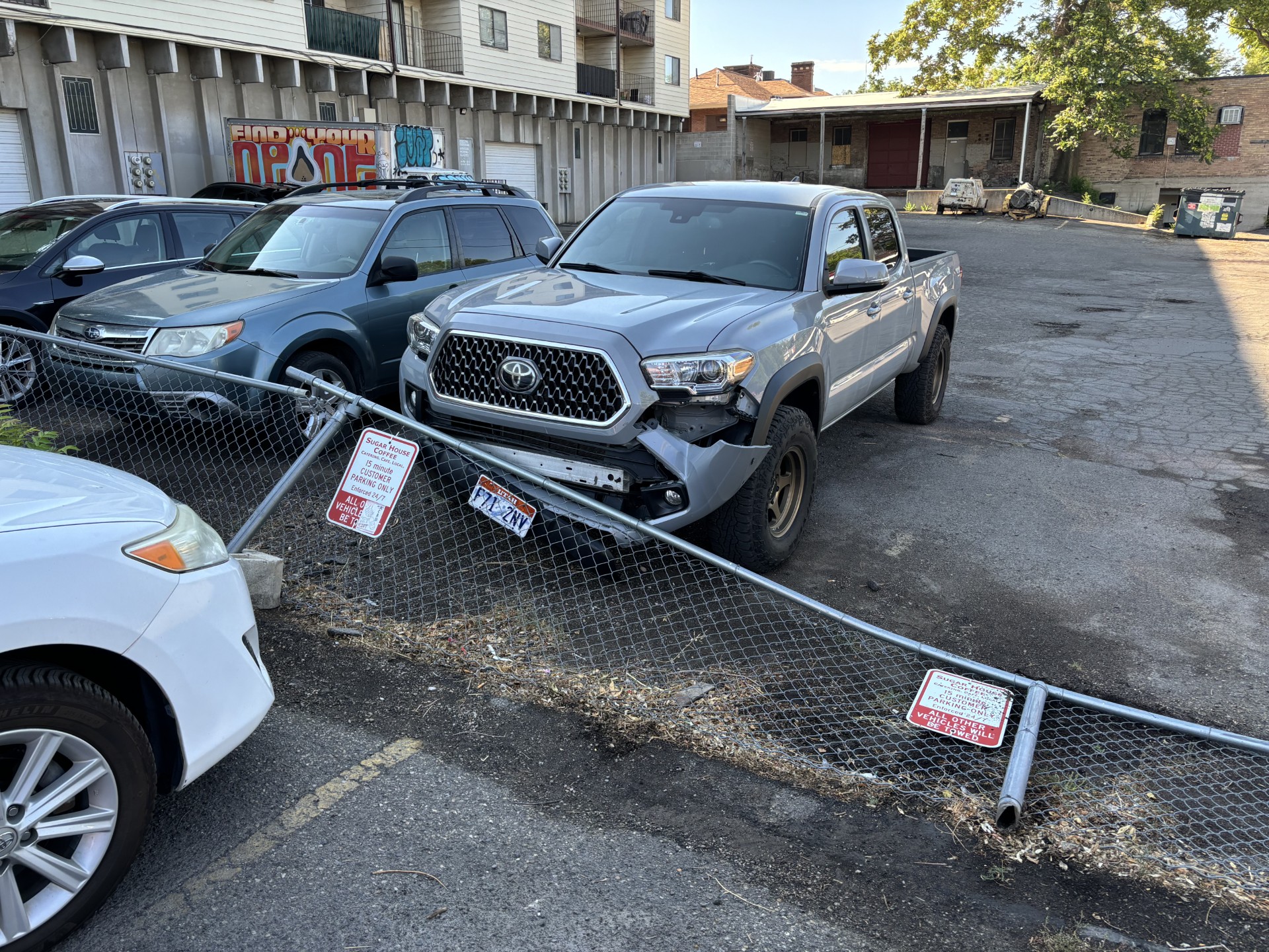 Someone drove over the fence at Sugar House Coffee, breaking three fence posts. The business' owner set up a GoFundMe after this and several other unfortunate circumstances.