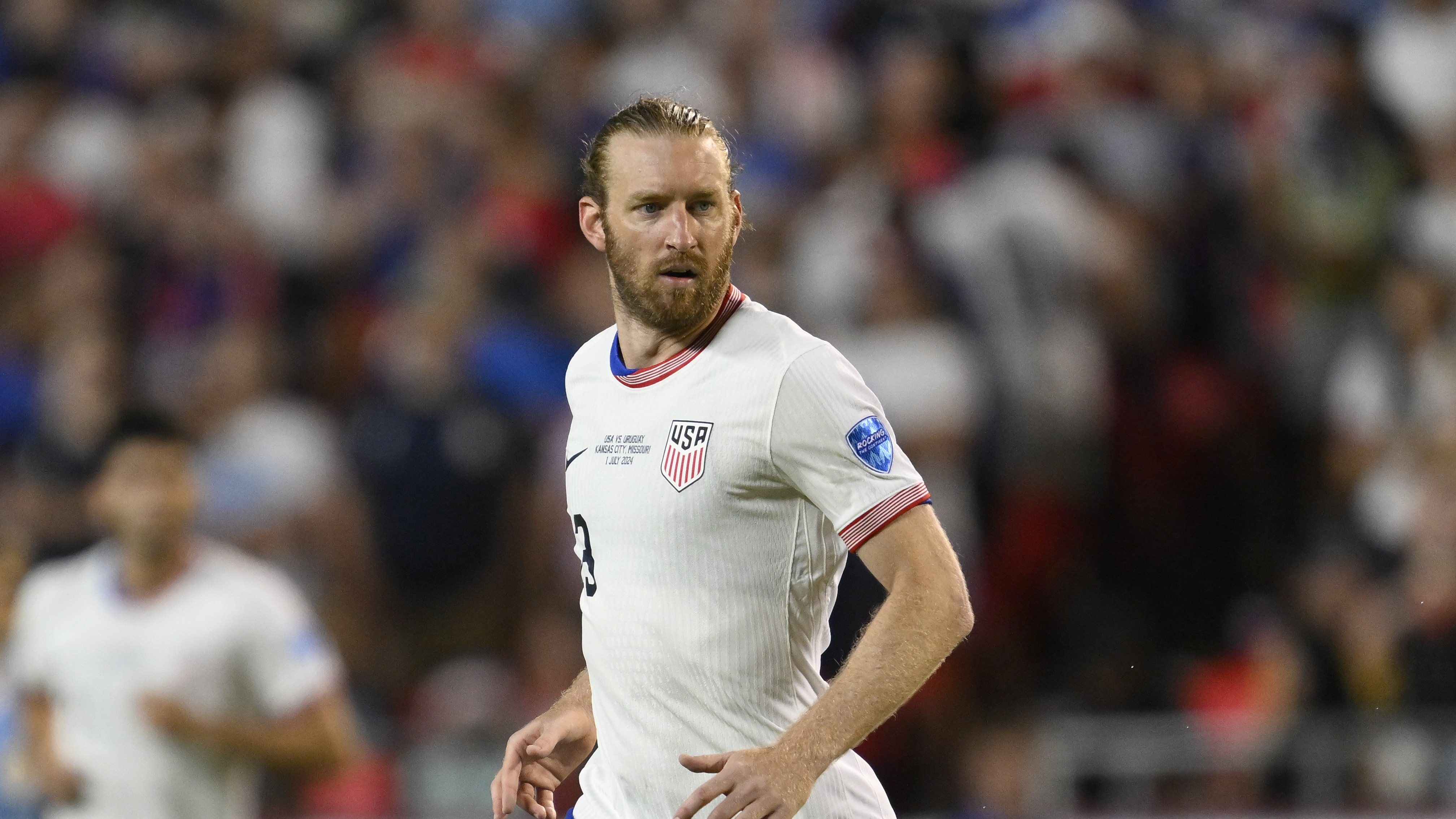 FILE - Tim Ream of the United States during the second half of a Copa America Group C soccer match against Uruguay Monday, July 1, 2024, in Kansas City, Mo. 