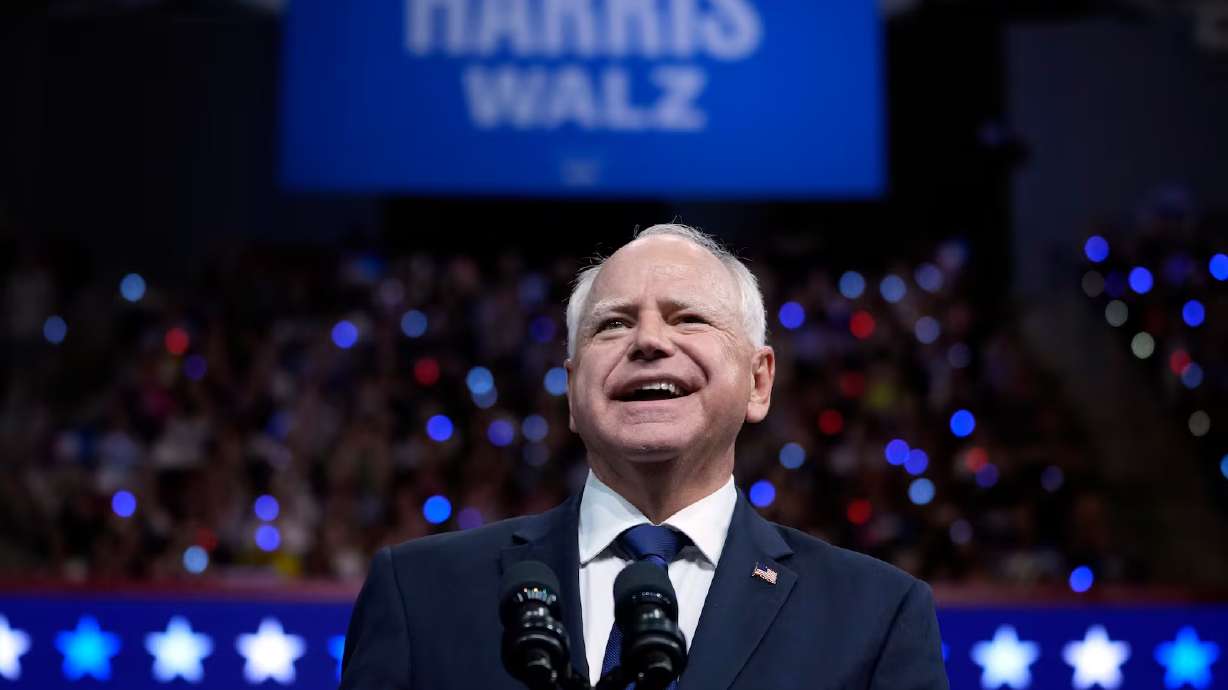 Democratic vice presidential nominee Minnesota Gov. Tim Walz appears a campaign rally in Philadelphia, Pa. Tuesday. For many moderate or conservative voters, who hoped Vice President Kamala Harris' running mate pick would serve as an ideological olive branch, Walz falls short.