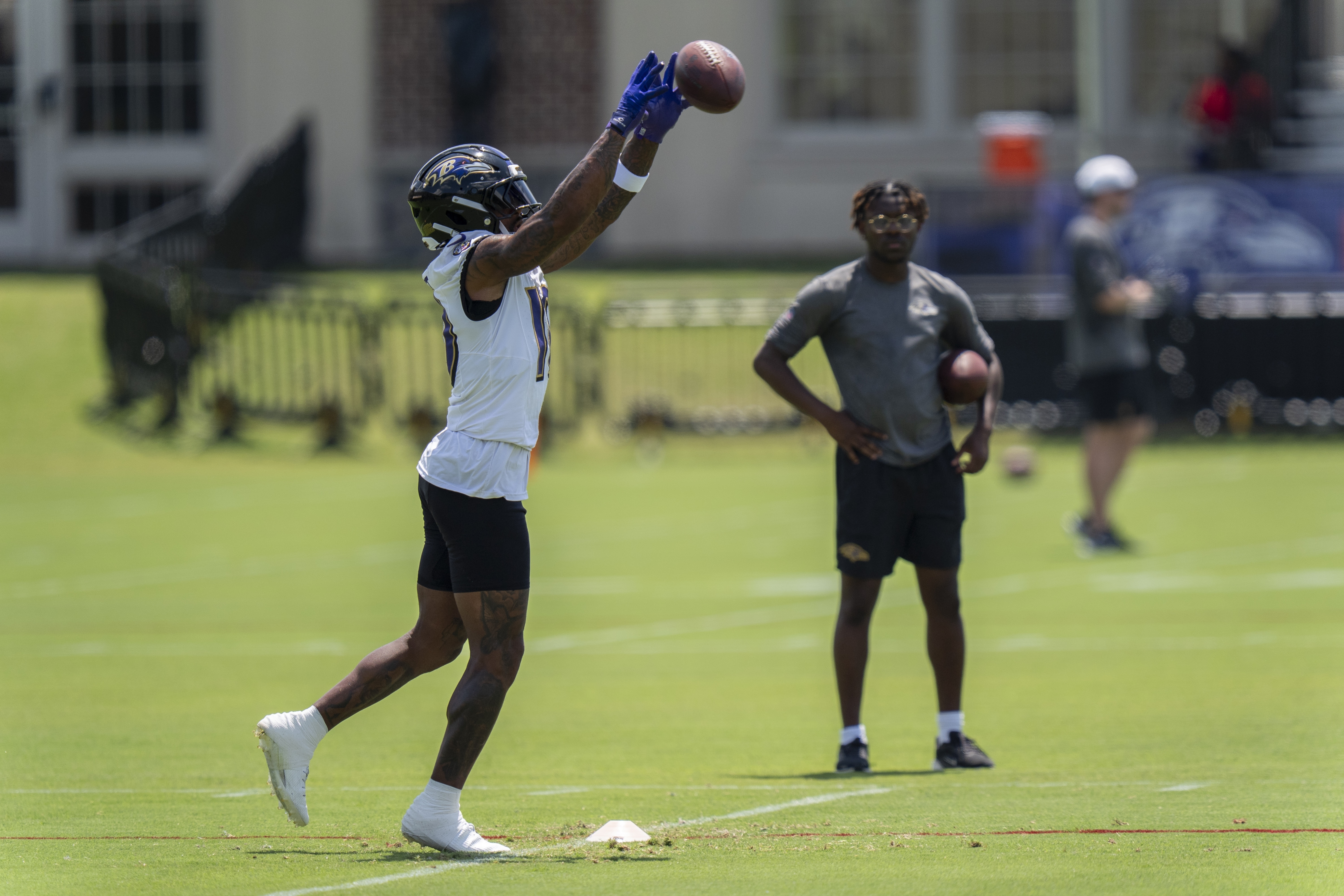 Baltimore Ravens cornerback Arthur Maulet works out during NFL football training camp Friday, Aug. 2, 2024, in Owings Mills, Md. 