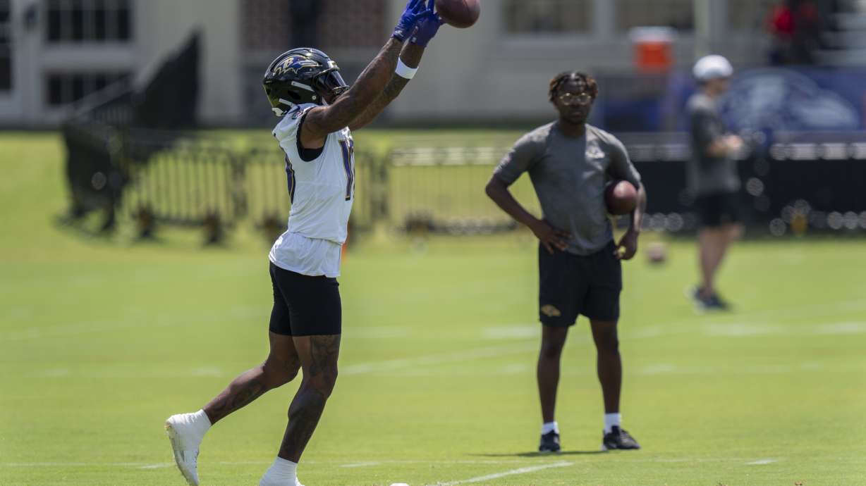 Baltimore Ravens cornerback Arthur Maulet works out during NFL football training camp Friday, Aug. 2, 2024, in Owings Mills, Md.