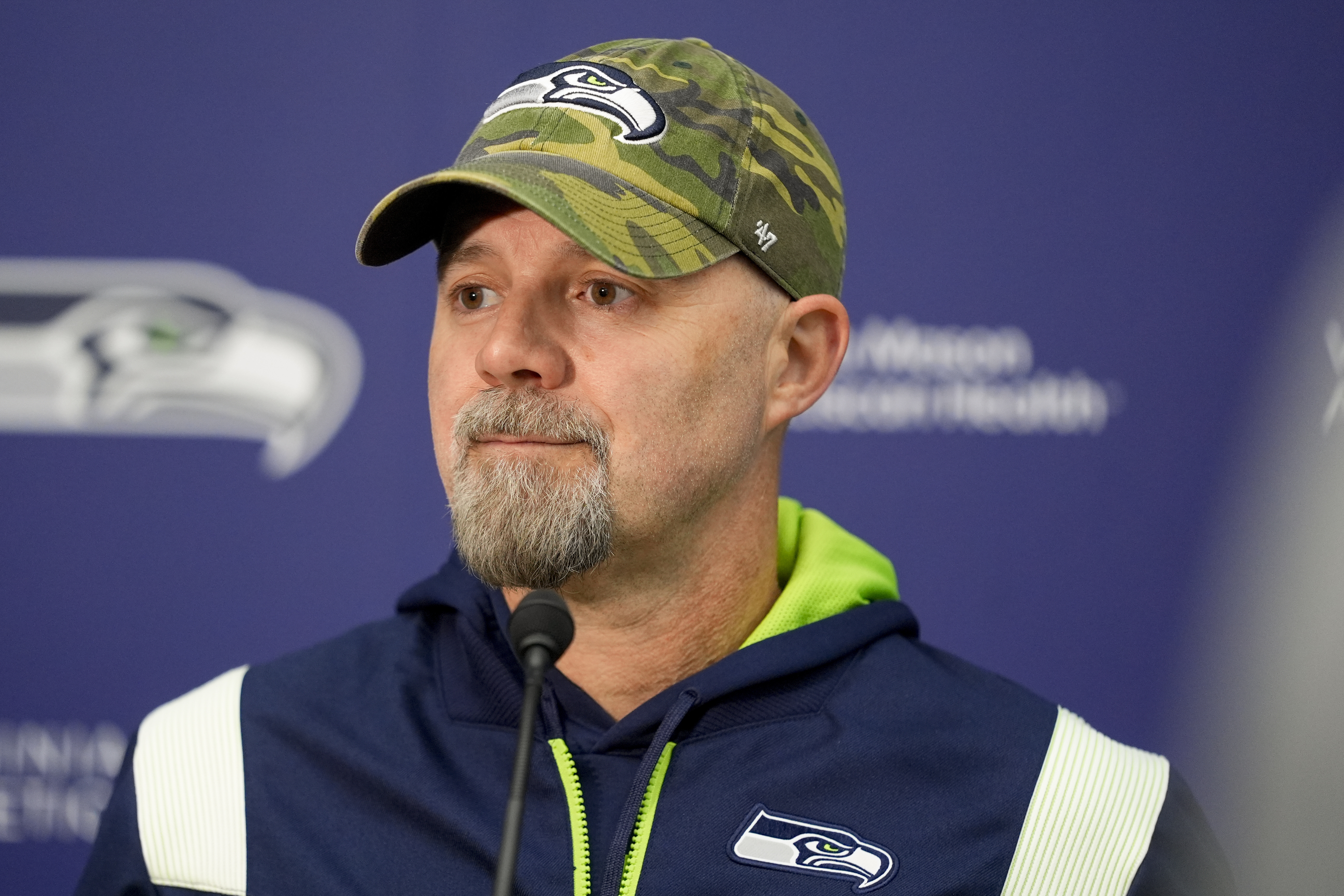 FILE - Seattle Seahawks offensive coordinator Ryan Grubb speaks during an NFL football practice, Monday, June 3, 2024, in Renton, Wash.