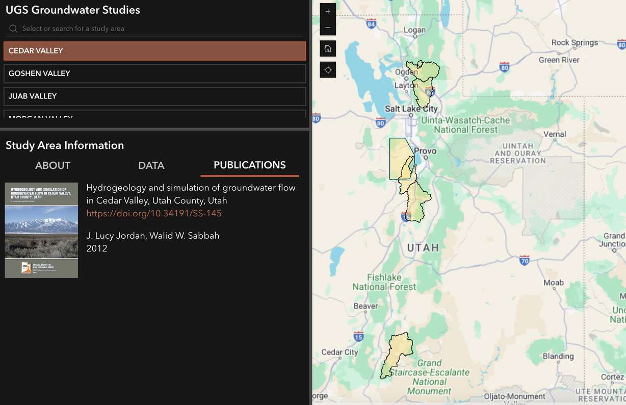 A screenshot of the Utah Groundwater Data Hub, with the available datasets as of Wednesday. Data from more locations is expected to be added in the coming months.