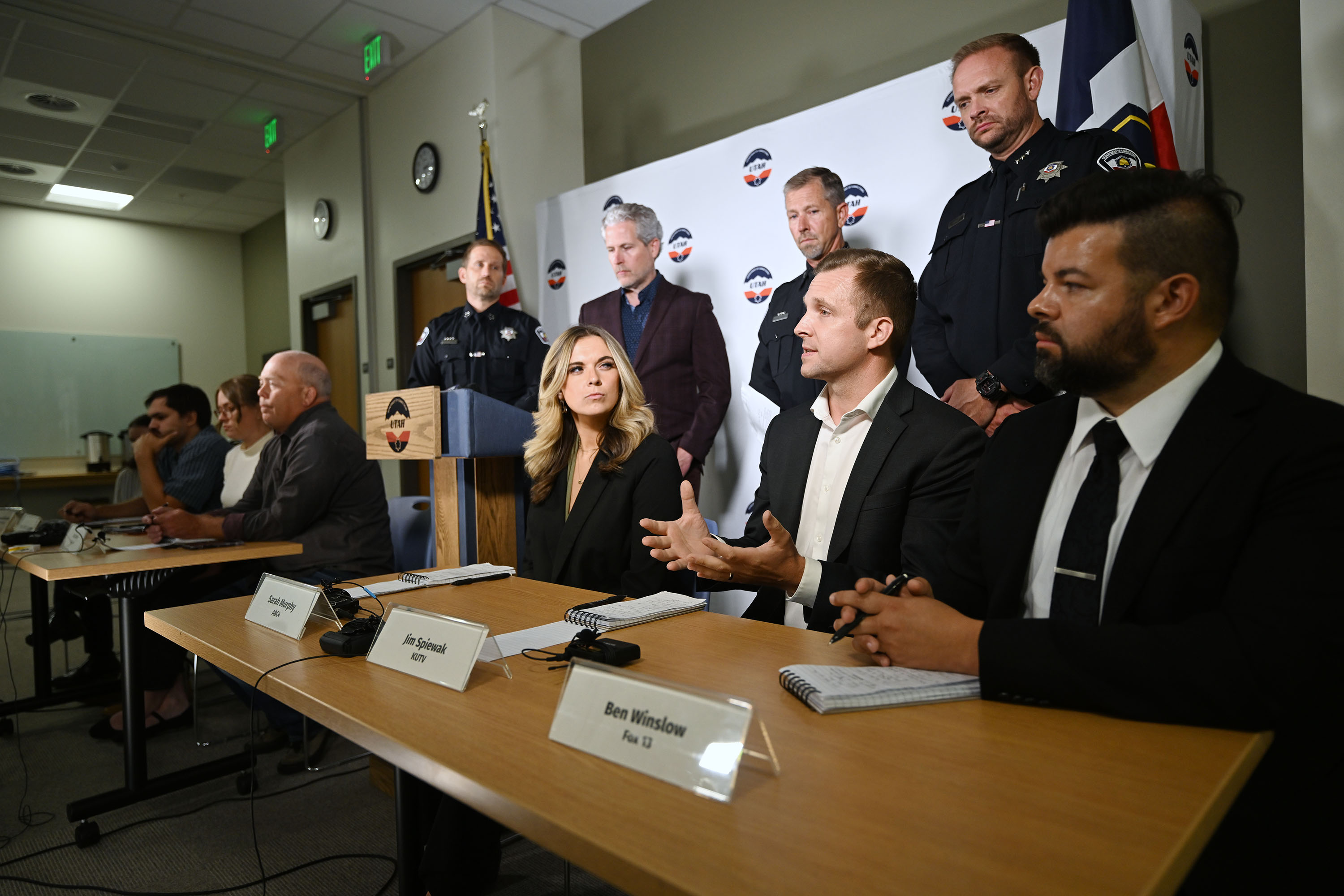 Members of the media who were witness to the execution describe what they say during a press conference at the Utah State Correctional Facility in Salt Lake City, after the execution of Taberon Dave Honie, early Thursday.