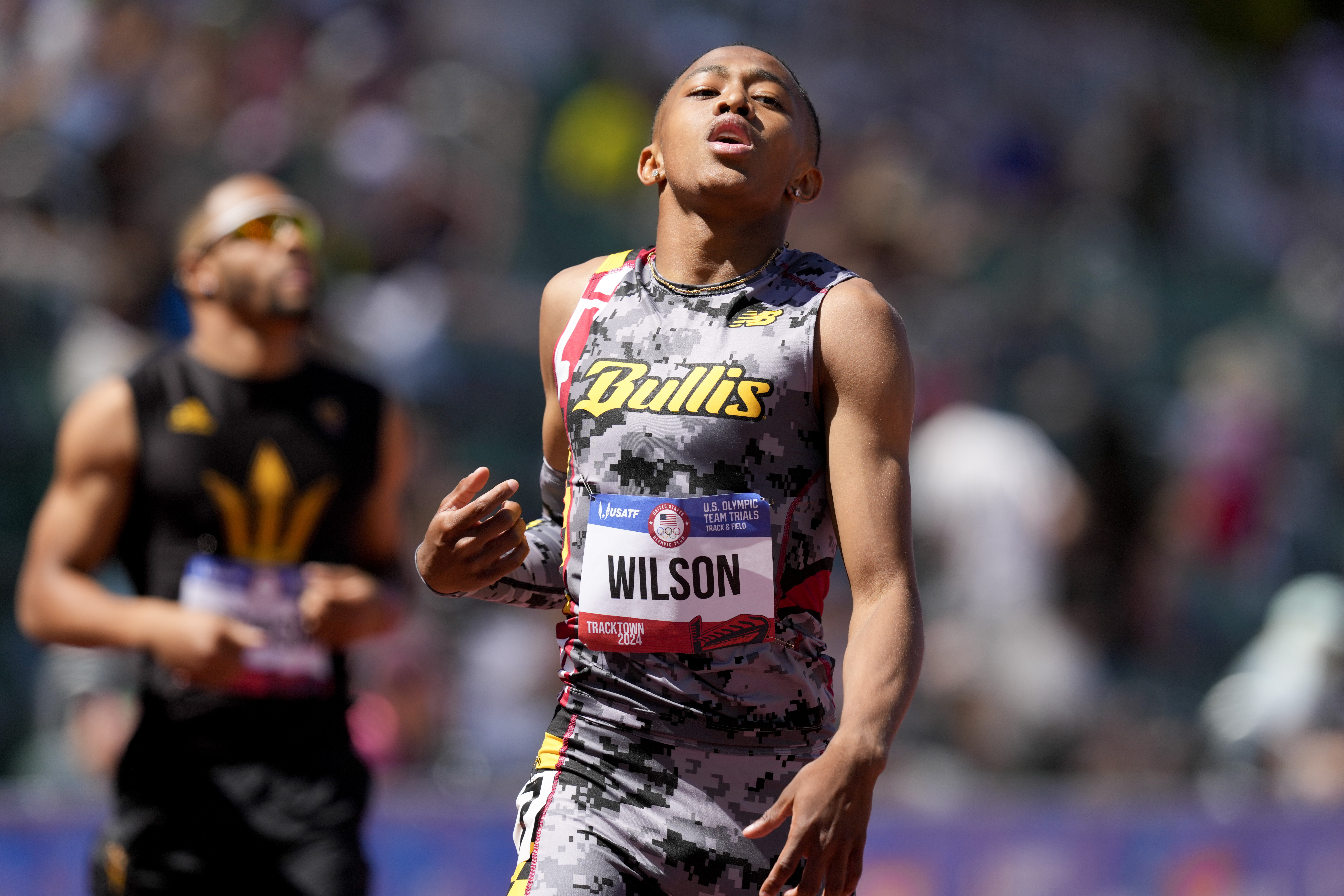 FILE - Quincy Wilson wins a heat men's 400-meter run during the U.S. Track and Field Olympic Team Trials Friday, June 21, 2024, in Eugene, Ore. 