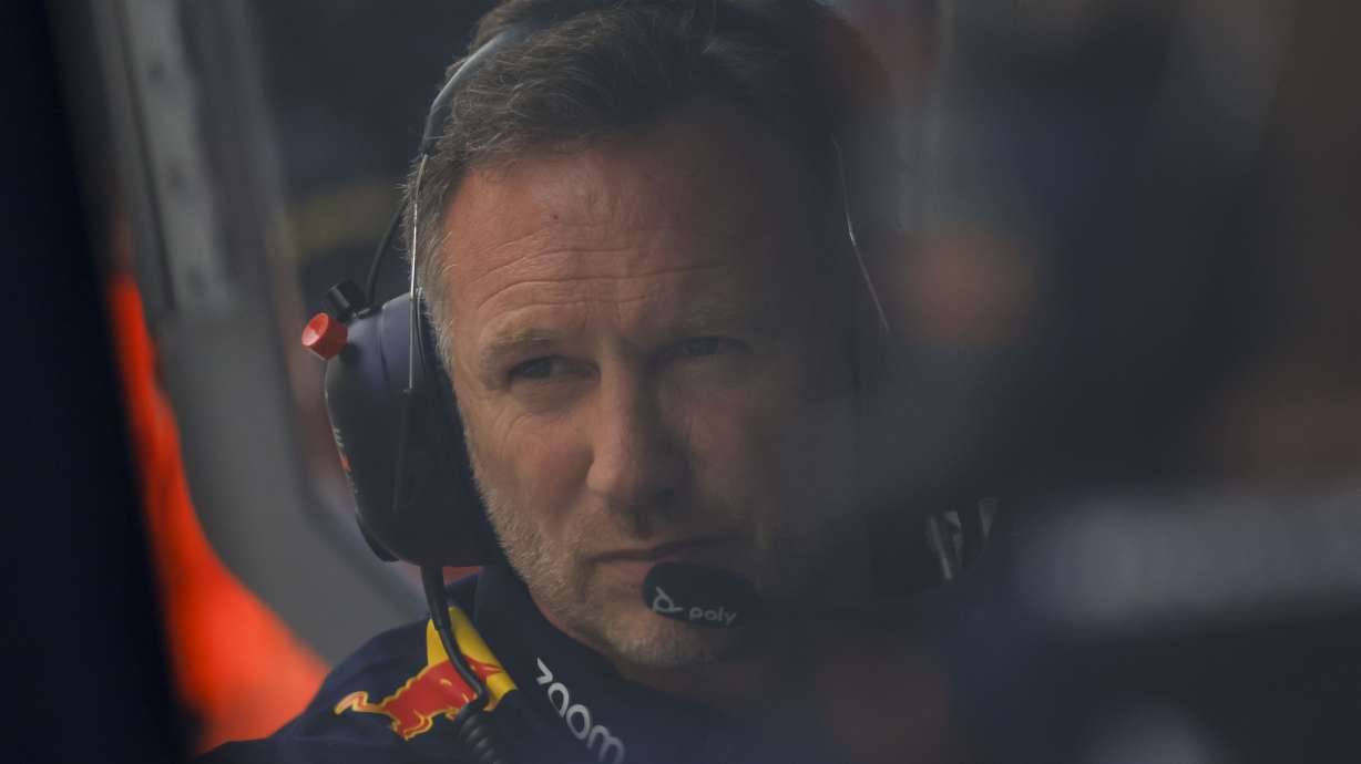 Red Bull team principal Christian Horner watches during the qualifying ahead of Sunday's Formula One Hungarian Grand Prix auto race, at the Hungaroring racetrack in Mogyorod, near Budapest, Hungary, Saturday, July 20, 2024.