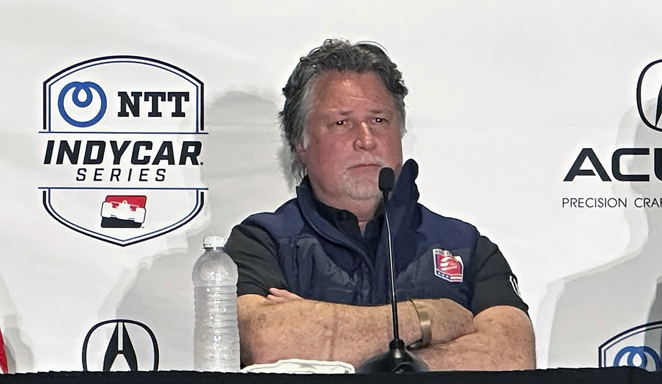 FILE - Michael Andretti attends a news conference for the IndyCar Grand Prix of Long Beach auto race, Saturday, April 15, 2023 in Long Beach, Calif.