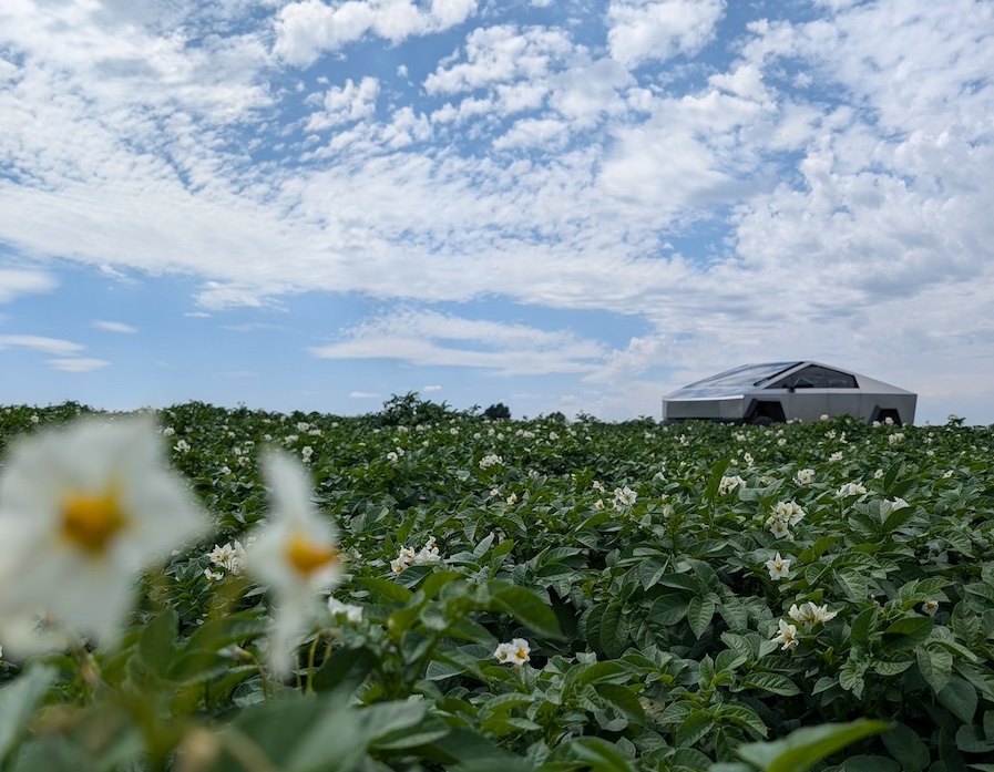Braden Smith uses a Tesla Cybertruck on his Idaho farm in this undated photo.