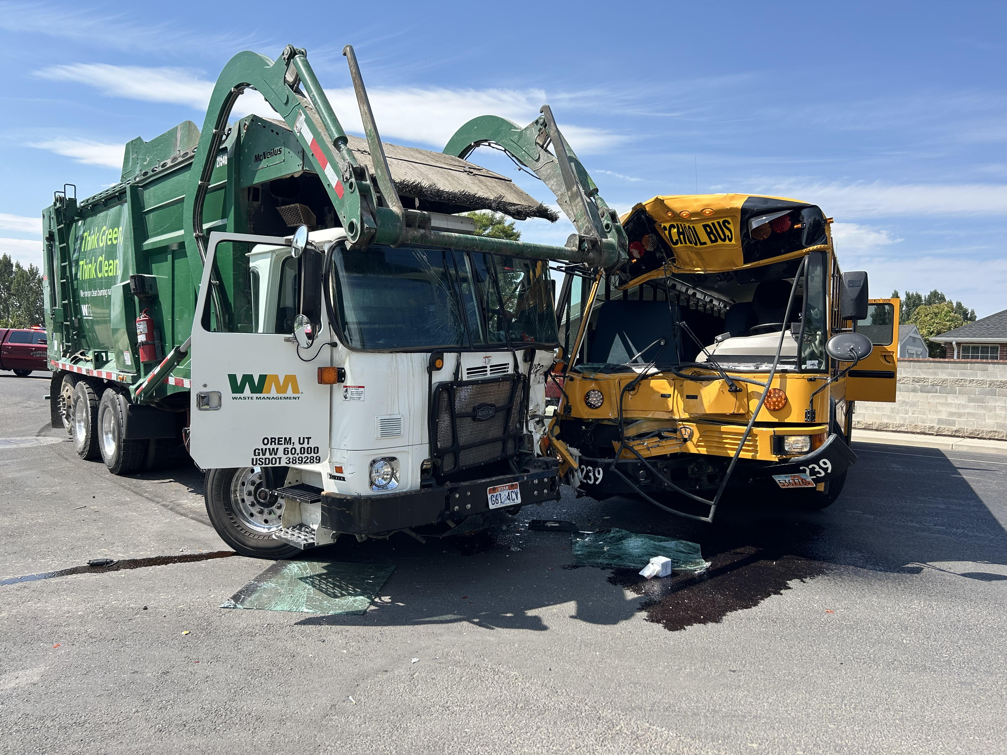 Several students hospitalized after accident between school bus and garbage truck