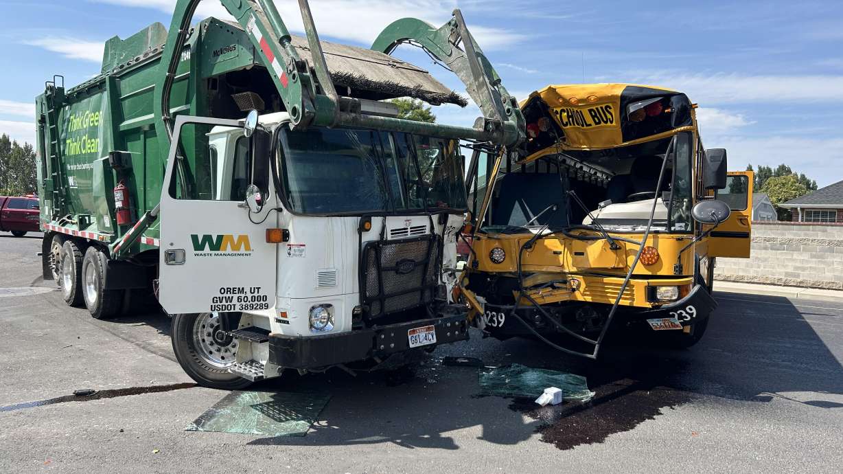 A crash involving a school bus and a garbage truck in Spanish Fork on Thursday resulted in multiple students being transported to an area hospital with minor neck injuries, police said.