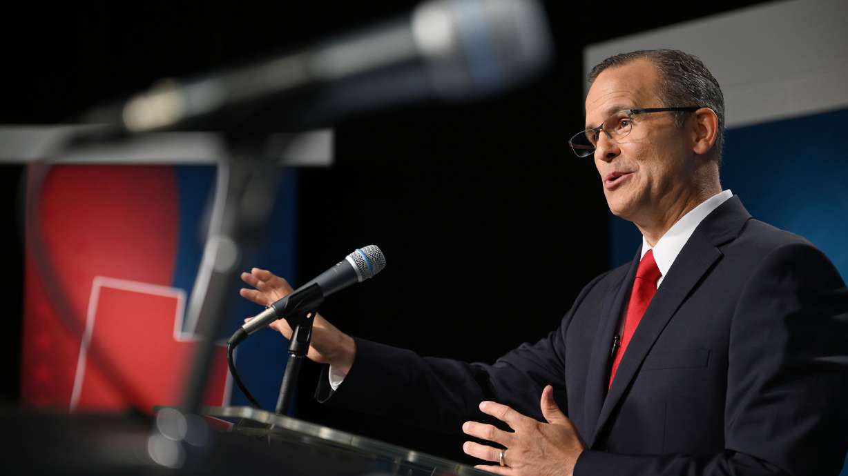 Utah’s 2nd Congressional District debate between Colby Jenkins and Rep. Celeste Maloy, not pictured, on June 10. The Utah Supreme Court will consider Jenkins' claim that some ballots were mailed on time, but not postmarked on time and should be counted.