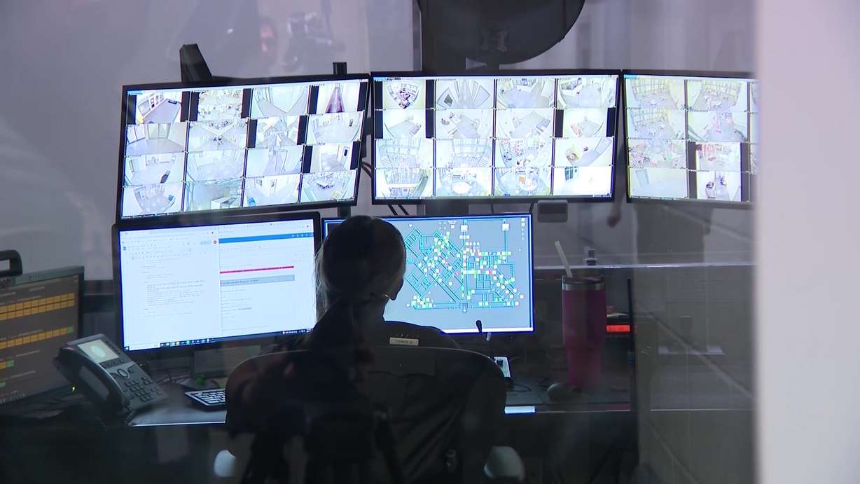 A Tooele County deputy monitors security at the jail Thursday in Tooele. Recent power outages have raised issues.