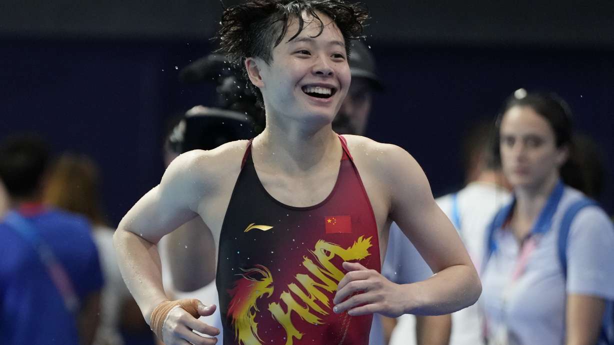 China's Chen Yiwen smiles after the women's 3m springboard diving final, at the 2024 Summer Olympics, Friday, Aug. 9, 2024, in Saint-Denis, France.