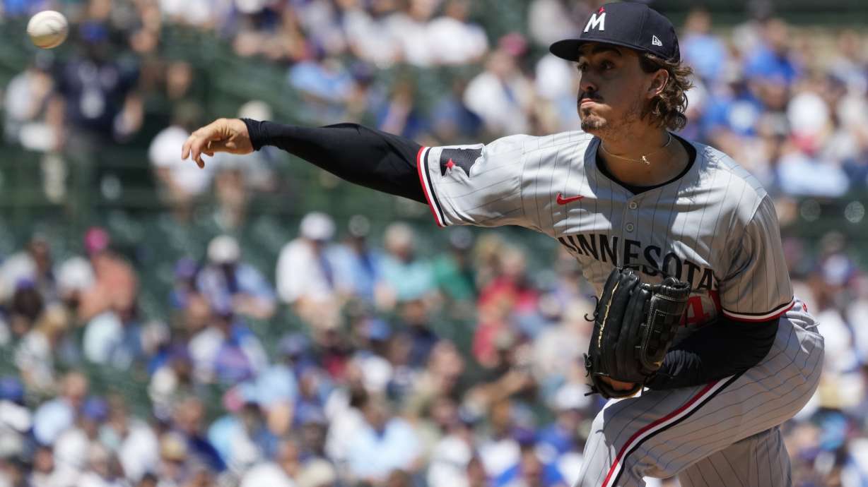 Minnesota Twins starting pitcher Joe Ryan throws against the Chicago Cubs during the first inning of a baseball game in Chicago, Wednesday, Aug. 7, 2024.