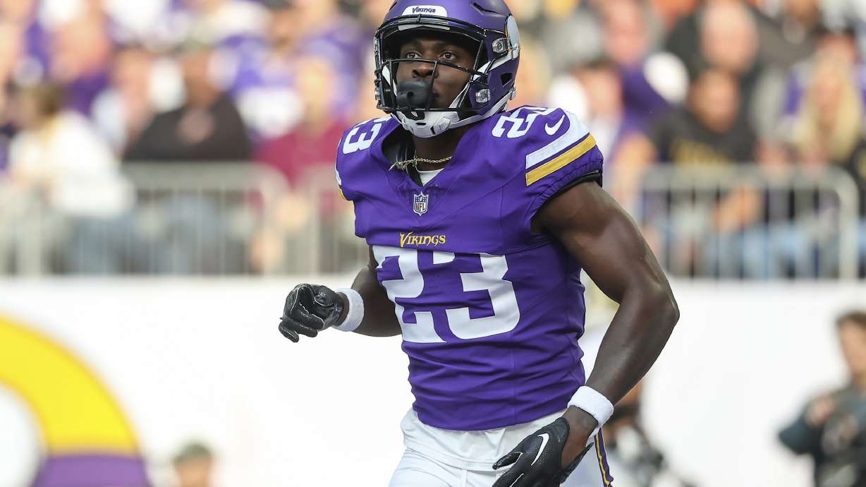 FILE - Minnesota Vikings cornerback Andrew Booth Jr. (23) in action during the first half of an NFL football game against the New Orleans Saints, Nov. 12, 2023, in St. Paul, Minn.