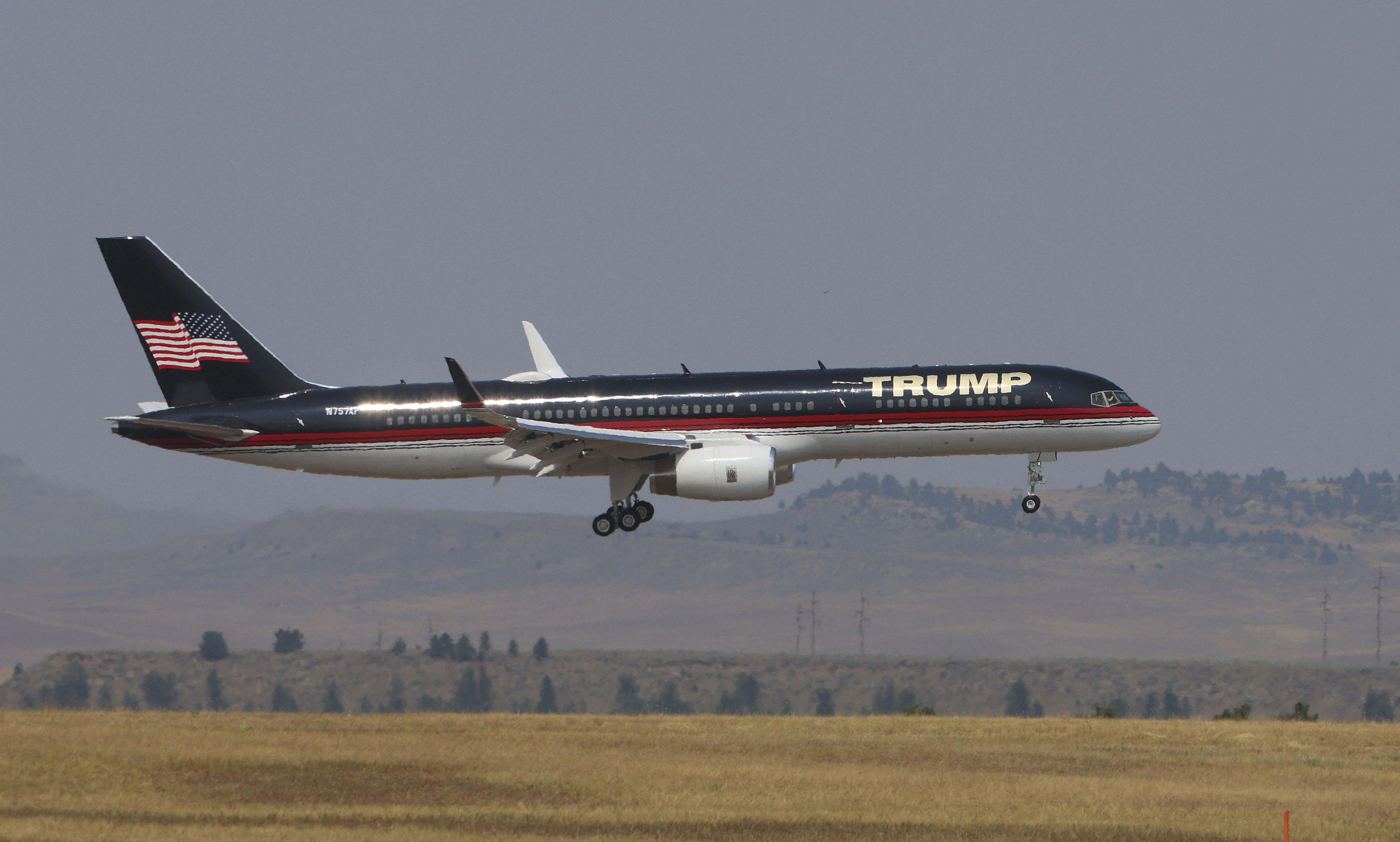 Former President Donald Trump's Boeing 757 arrives at the Billings Logan International Airport in Billings, Mont., on Friday afternoon enroute to Bozeman.