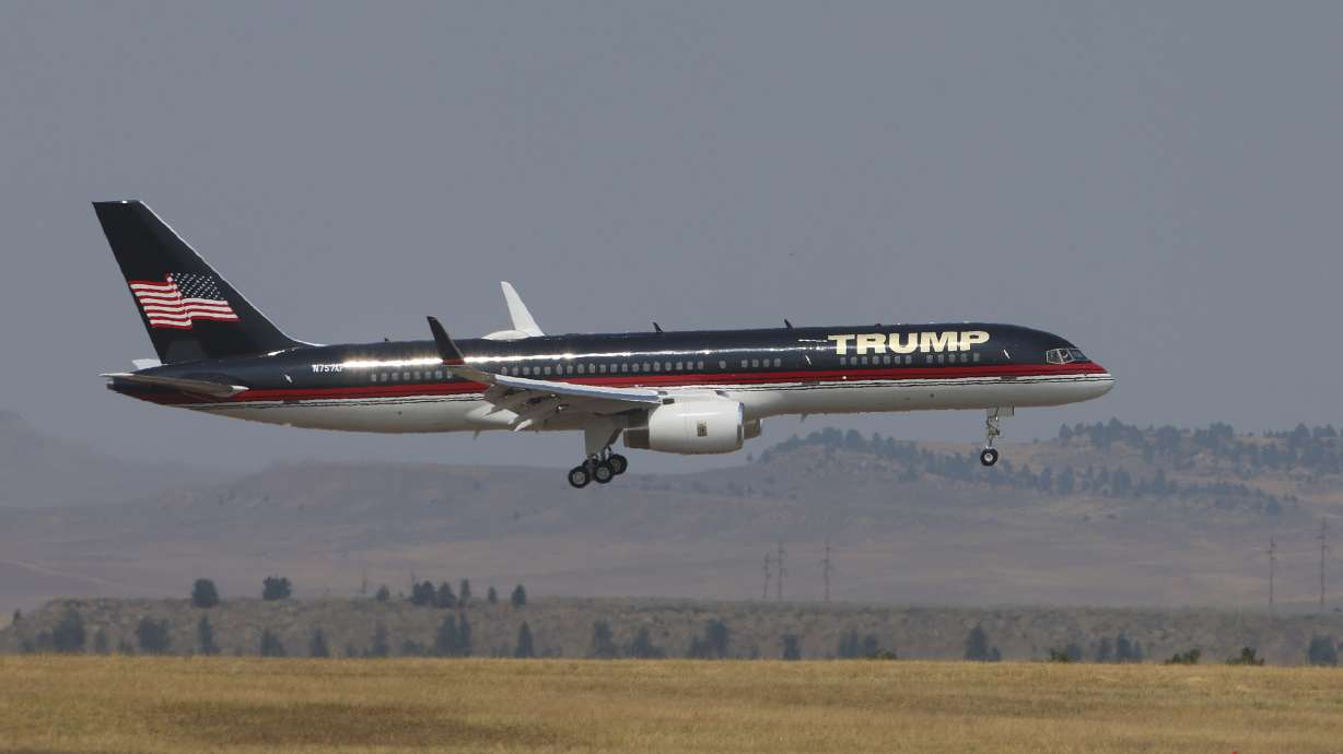 Former President Donald Trump's Boeing 757 arrives at the Billings Logan International Airport in Billings, Mont., on Friday afternoon enroute to Bozeman.
