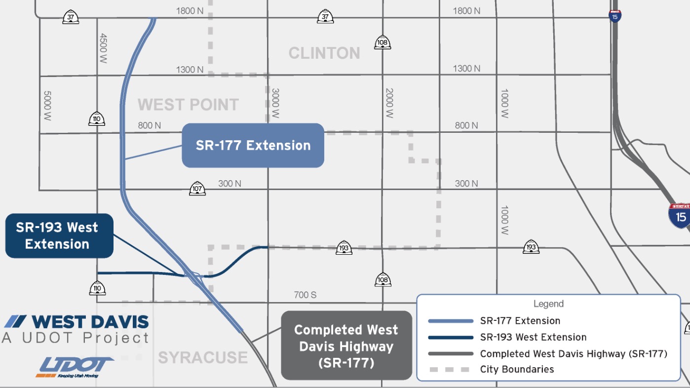 The map shows the proposed new section of the West Davis Corridor in Davis County, also known as state Route 177, that's to be built north of state Route 193 starting in 2025.