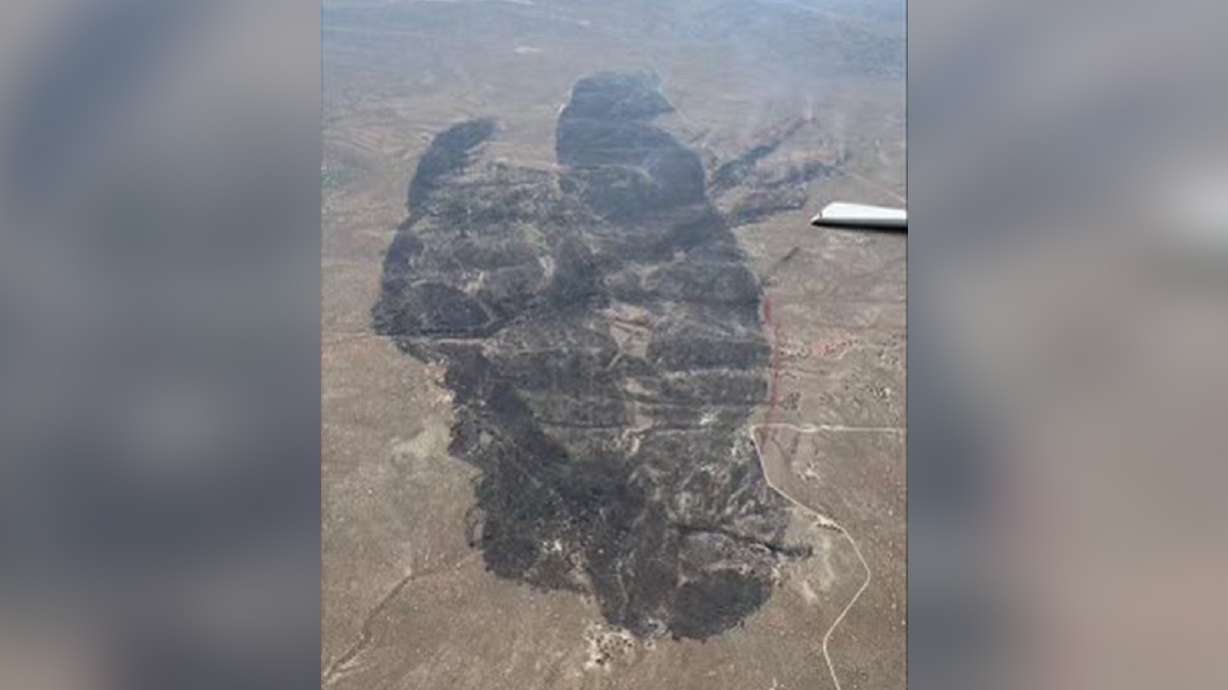 An aerial view of the Dove Creek Fire that sparked Friday afternoon. The fire quickly burned over 500 acres, but was listed as 55% contained Friday night.
