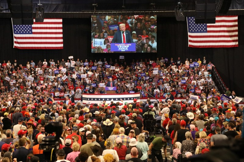 Republican presidential nominee and former U.S. President Donald Trump attends a campaign rally in Bozeman, Montana, on Friday.