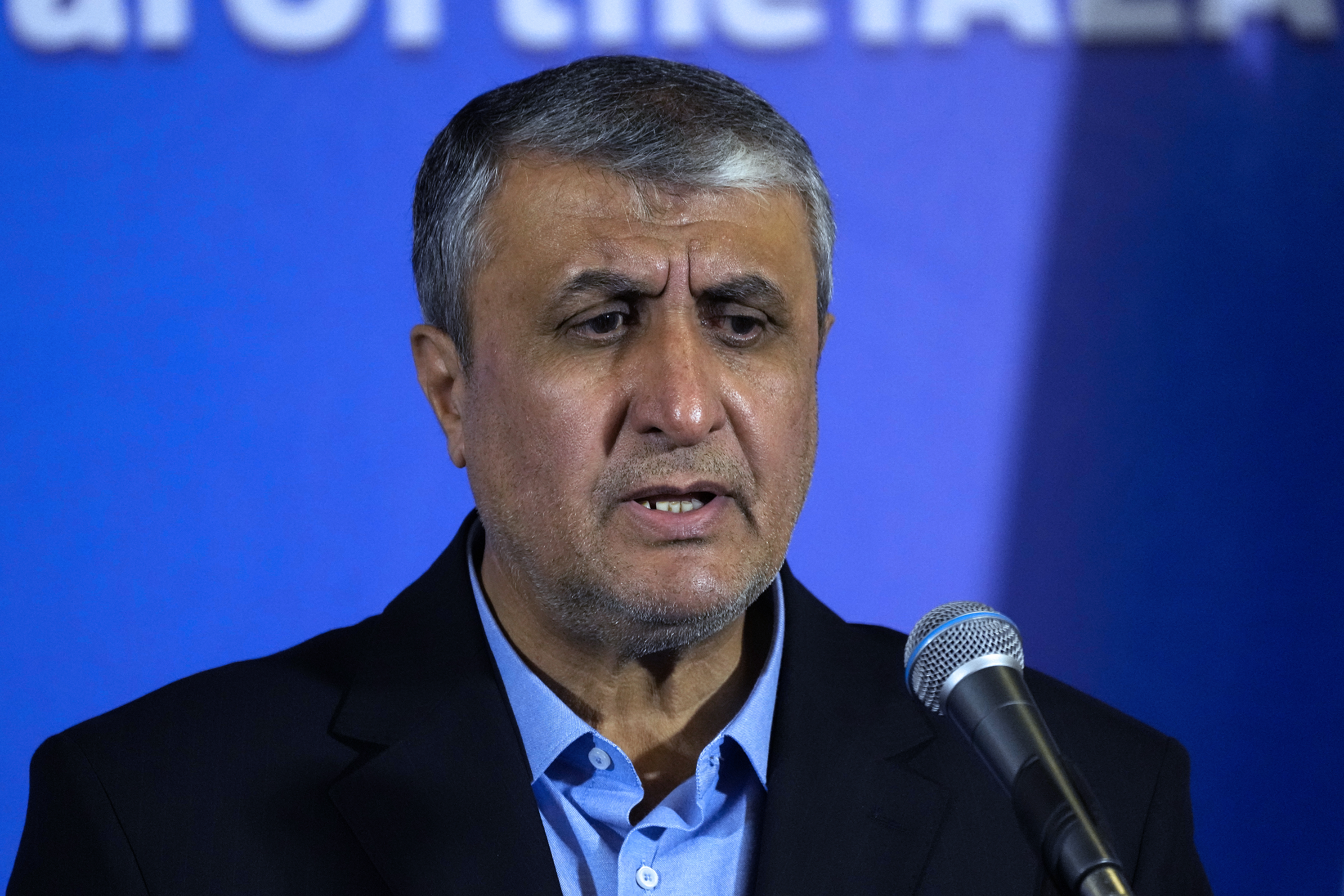 Mohammad Eslami speaks at a press conference in the central city of Isfahan, Iran, May 7. He reappointed a U.S.-educated official as director of the country's nuclear department.