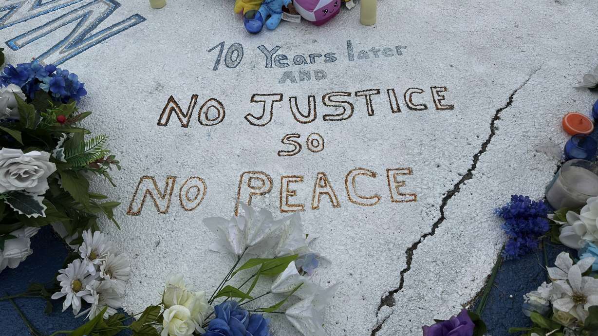 A memorial to Michael Brown is displayed on Canfield Drive in Ferguson, Mo., on Wednesday.