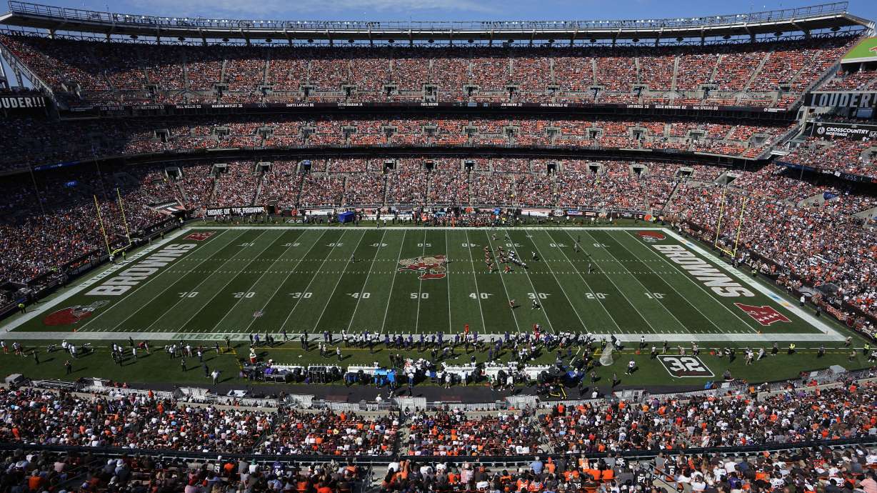 FILE - Cleveland Browns Stadium during an NFL football game between the Baltimore Ravens and the Cleveland Browns, Sunday, Oct. 1, 2023, in Cleveland.