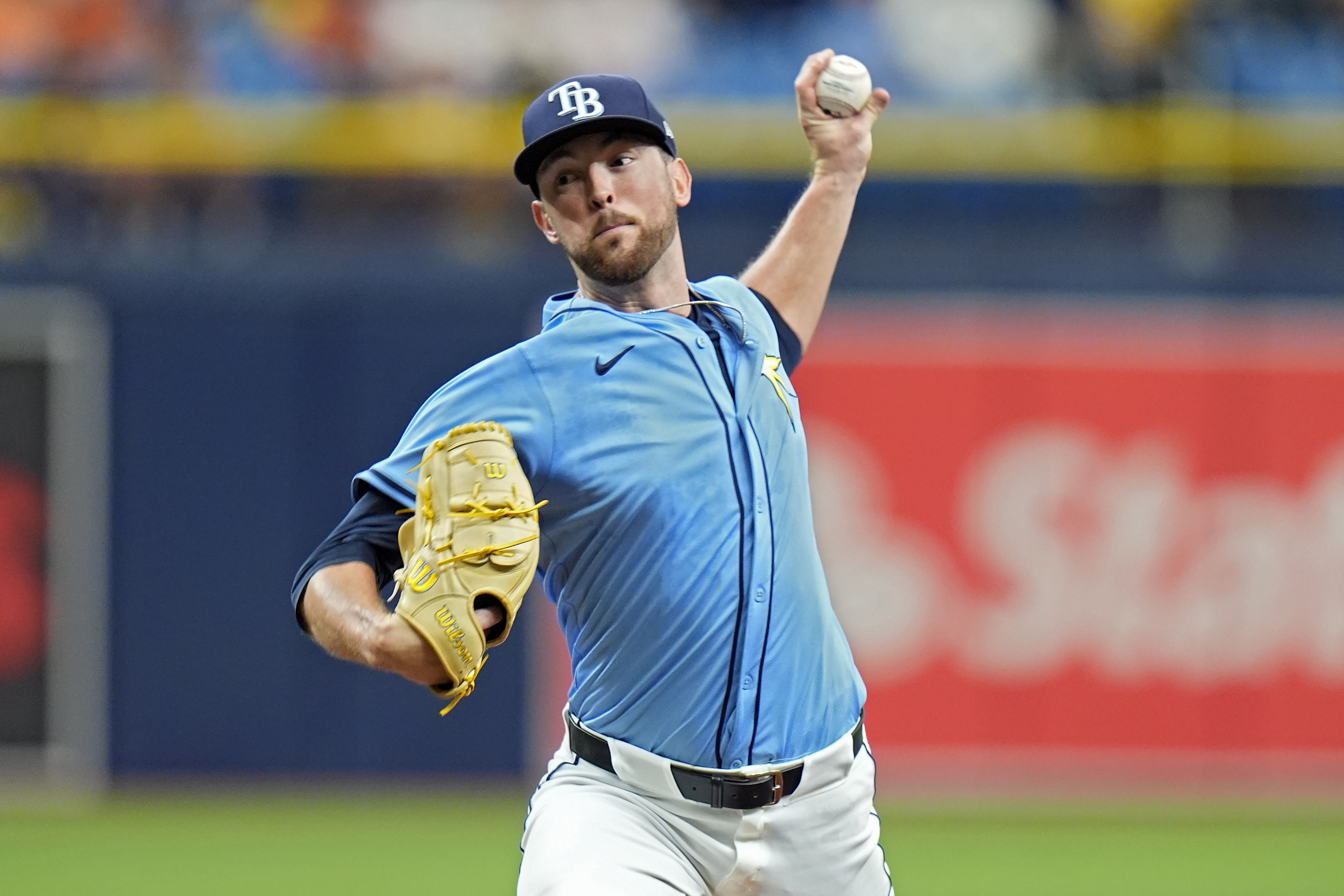 Tampa Bay Rays starting pitcher Jeffrey Springs delivers to the Baltimore Orioles during the first inning of a baseball game Sunday, Aug. 11, 2024, in St. Petersburg, Fla. 