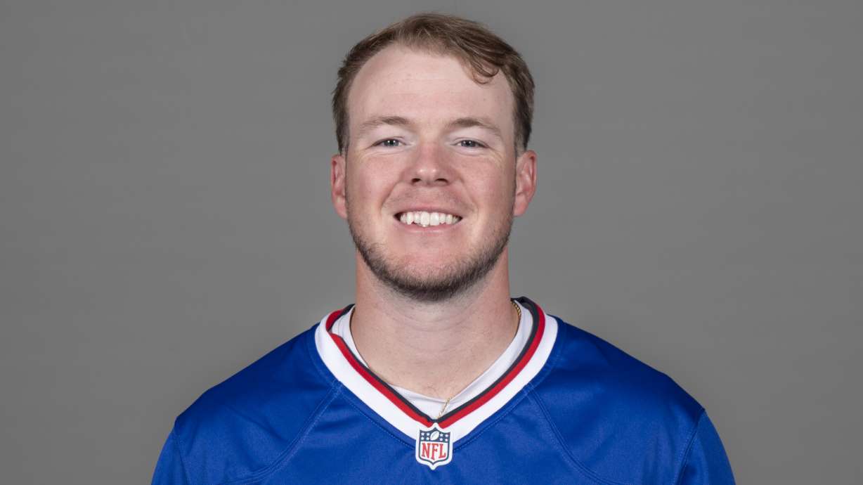 FILE - Tyler Bass of the Buffalo Bills NFL football team stands for a portrait in Orchard Park, N.Y., on Monday, June 10, 2024.