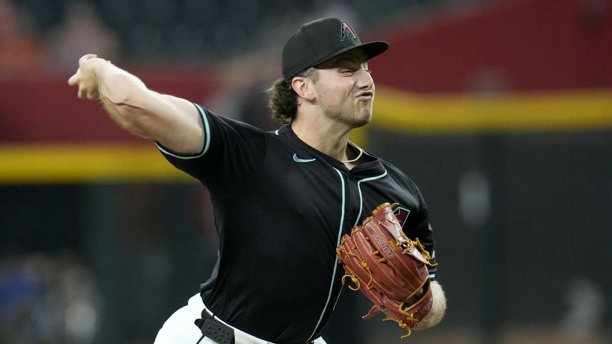 Arizona Diamondbacks pitcher Brandon Pfaadt throws against the Colorado Rockies during the first inning of a baseball game, Monday, Aug. 12, 2024, in Phoenix.