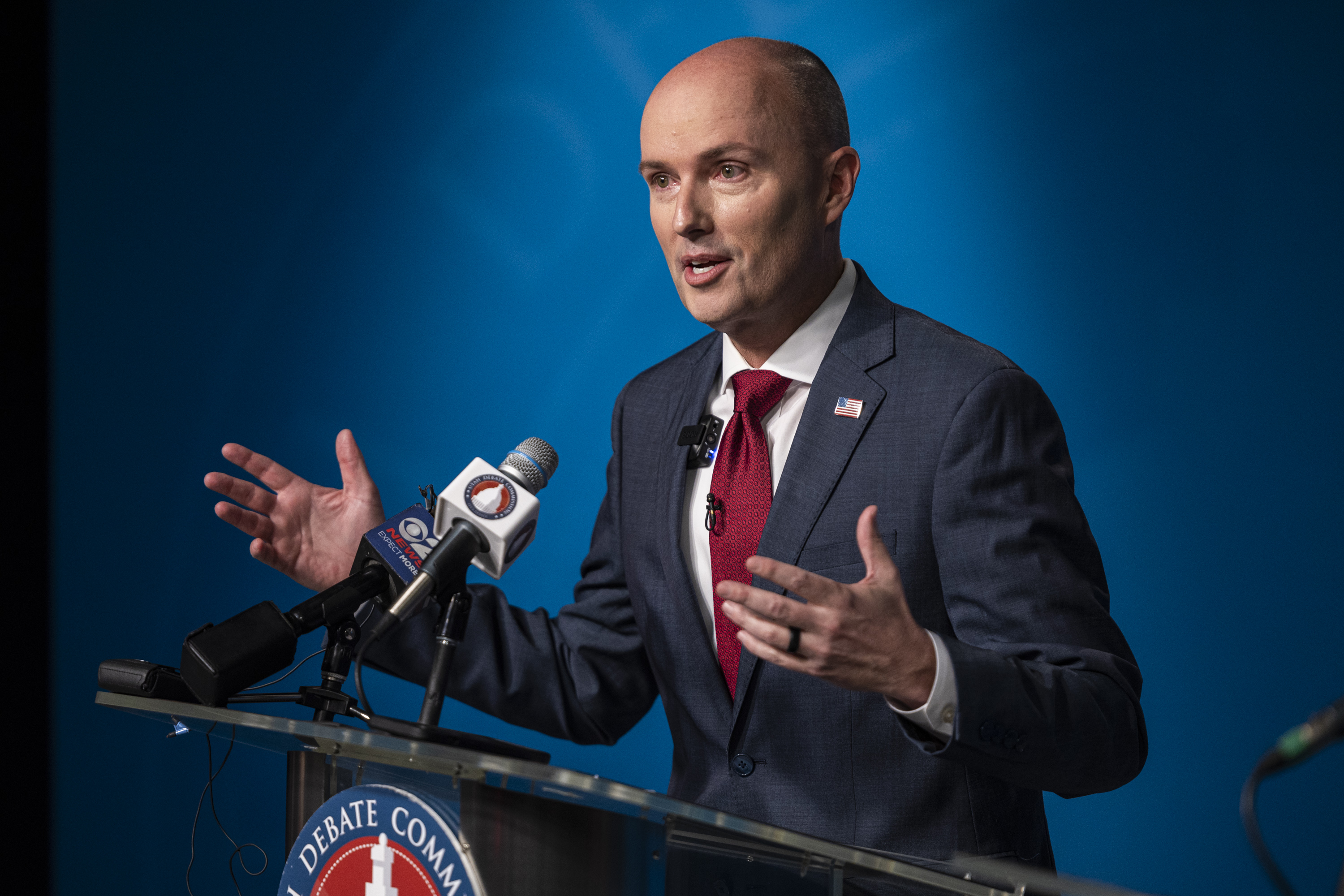 Gov. Spencer Cox speaks to members of the media after a Utah GOP gubernatorial primary debate. Cox has joined a bipartisan National Housing Crisis Task Force that intends to spark a transformational change in U.S. housing policy.