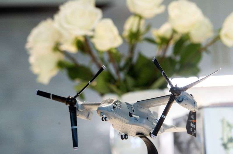 A model of a Bell Boeing V-22 Osprey is seen at the family home of Marine Cpl. Spencer R. Collart in Arlington, Va., June 19.
