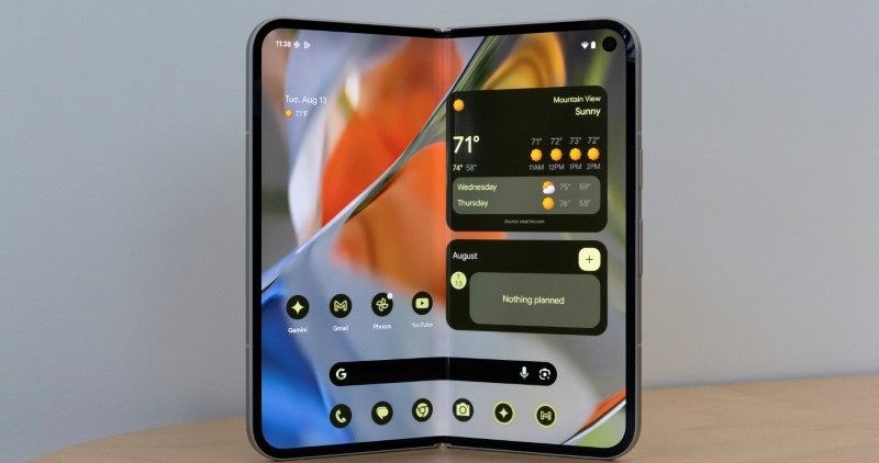 Google's newest Pixel 9 Pro Fold smart phone is displayed at the Made by Google event in Mountain View, Calif. Tuesday. Google unveils a new line of Pixel smartphones, plus a new smart watch and wireless earbuds at its annual hardware event. 