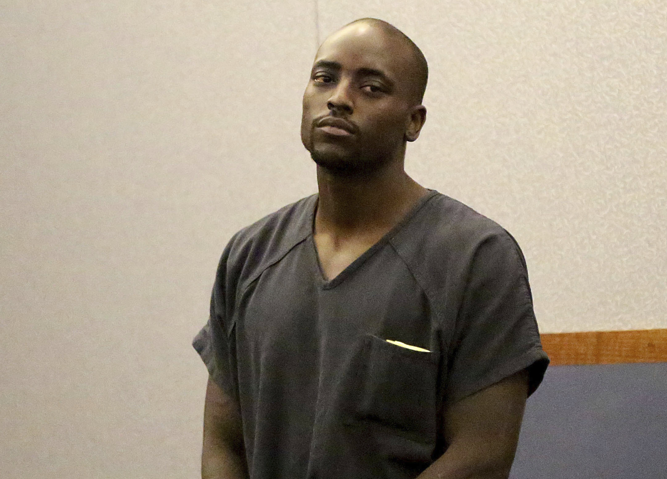 FILE - Former NFL player, Cierre Wood appears in court on Tuesday, April 16, 2019 in Las Vegas. /