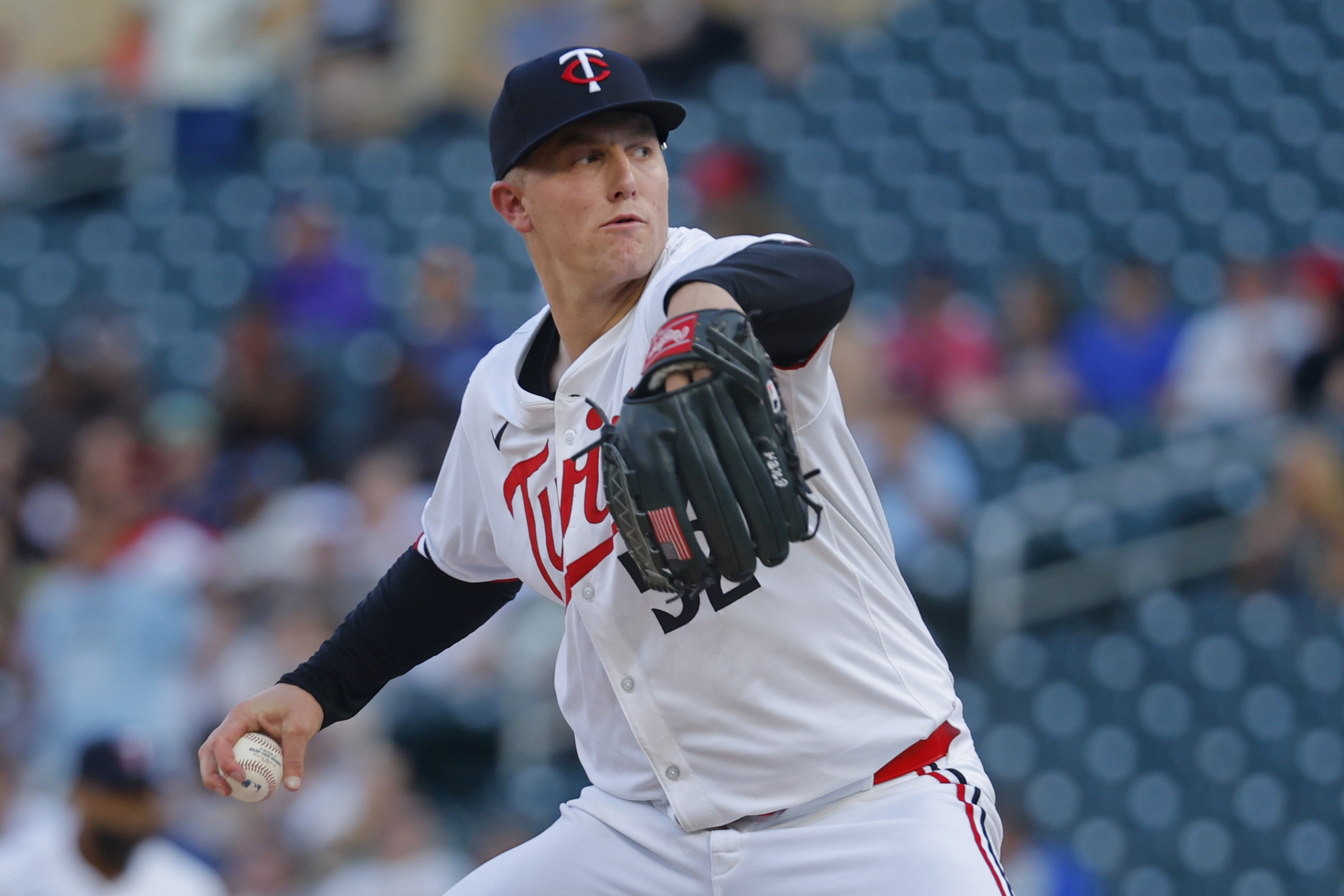 Minnesota Twins starting pitcher Zebby Matthews throws to the Kansas City Royals in the first inning of a baseball game, Tuesday, Aug. 13, 2024, in Minneapolis. 