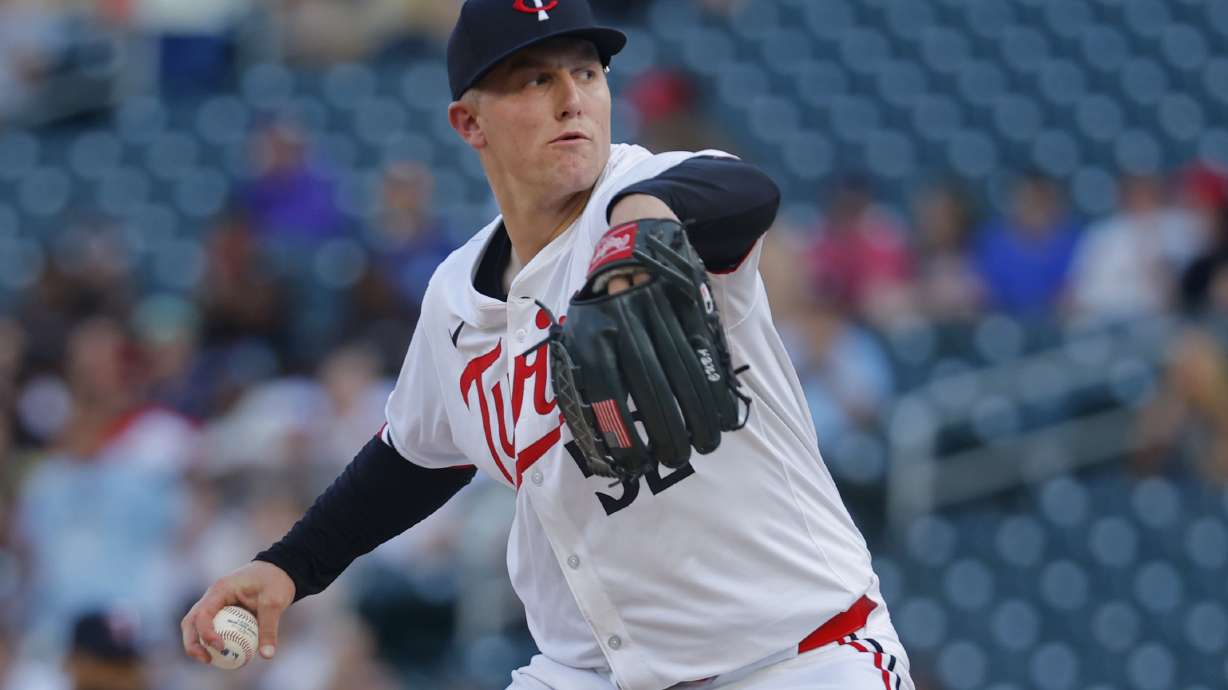 Minnesota Twins starting pitcher Zebby Matthews throws to the Kansas City Royals in the first inning of a baseball game, Tuesday, Aug. 13, 2024, in Minneapolis.